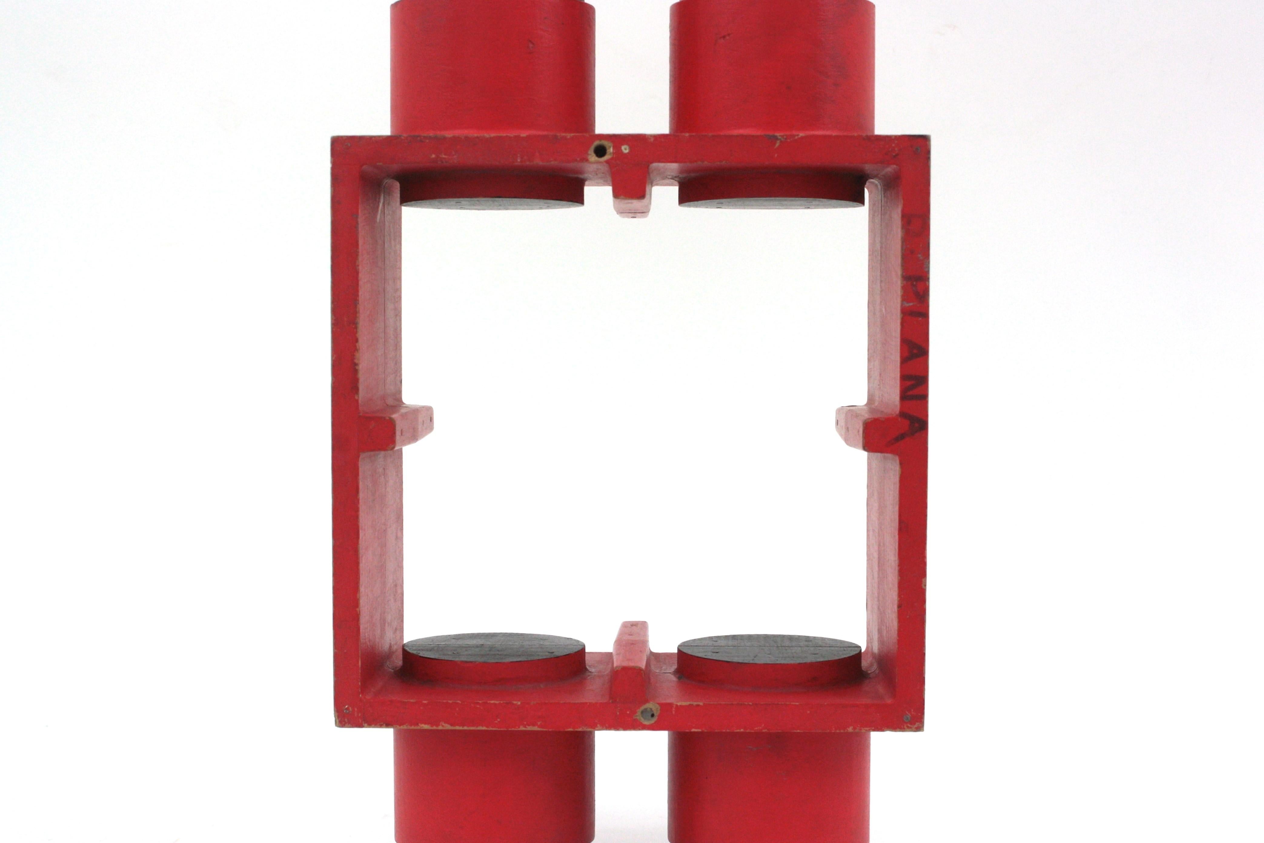 Industrial Foundry Mold Red Black Wood Sculpture, Spain, 1940s For Sale 1