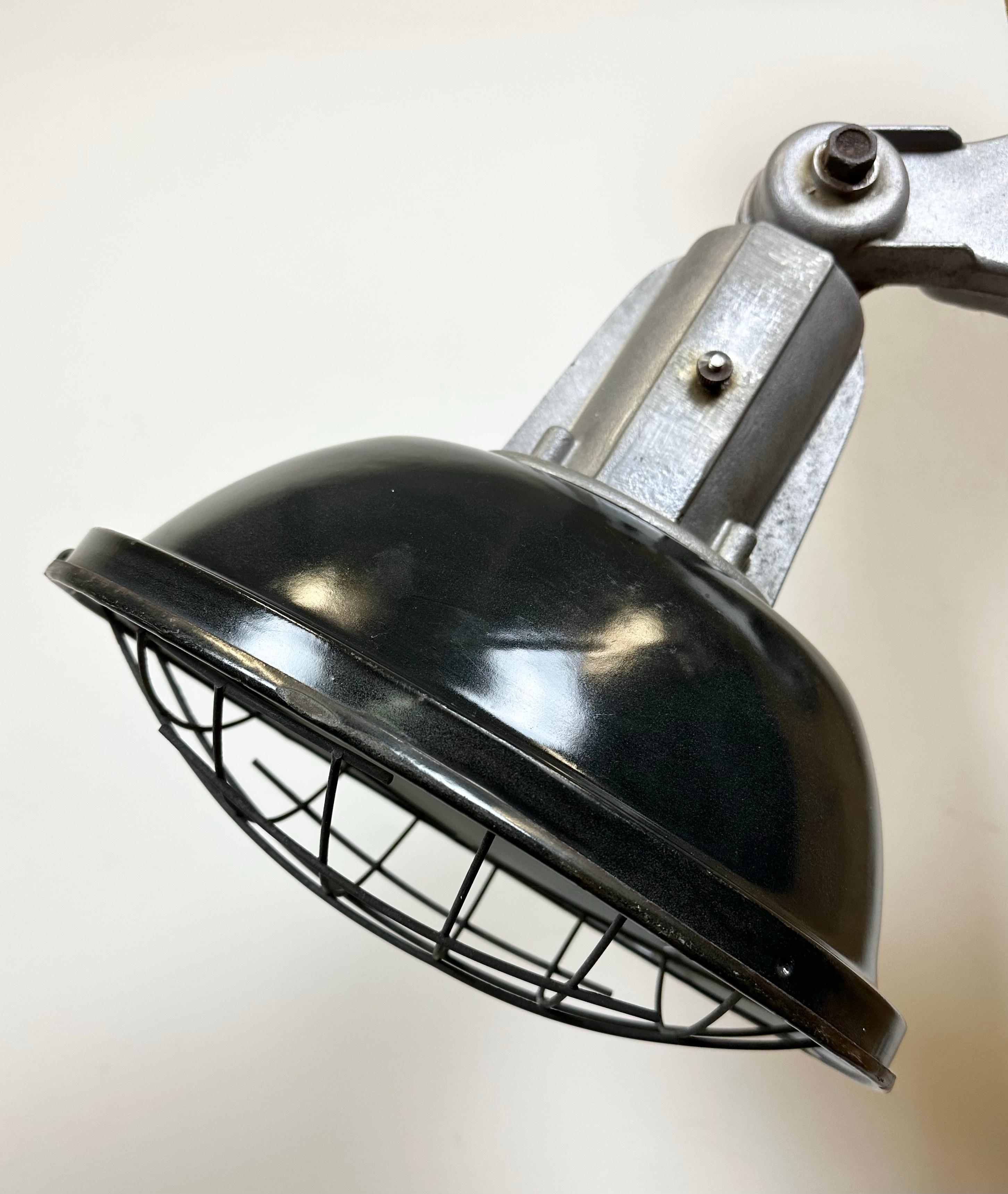 Aluminum Industrial French Black Enamel Wall Lamp, 1960s For Sale