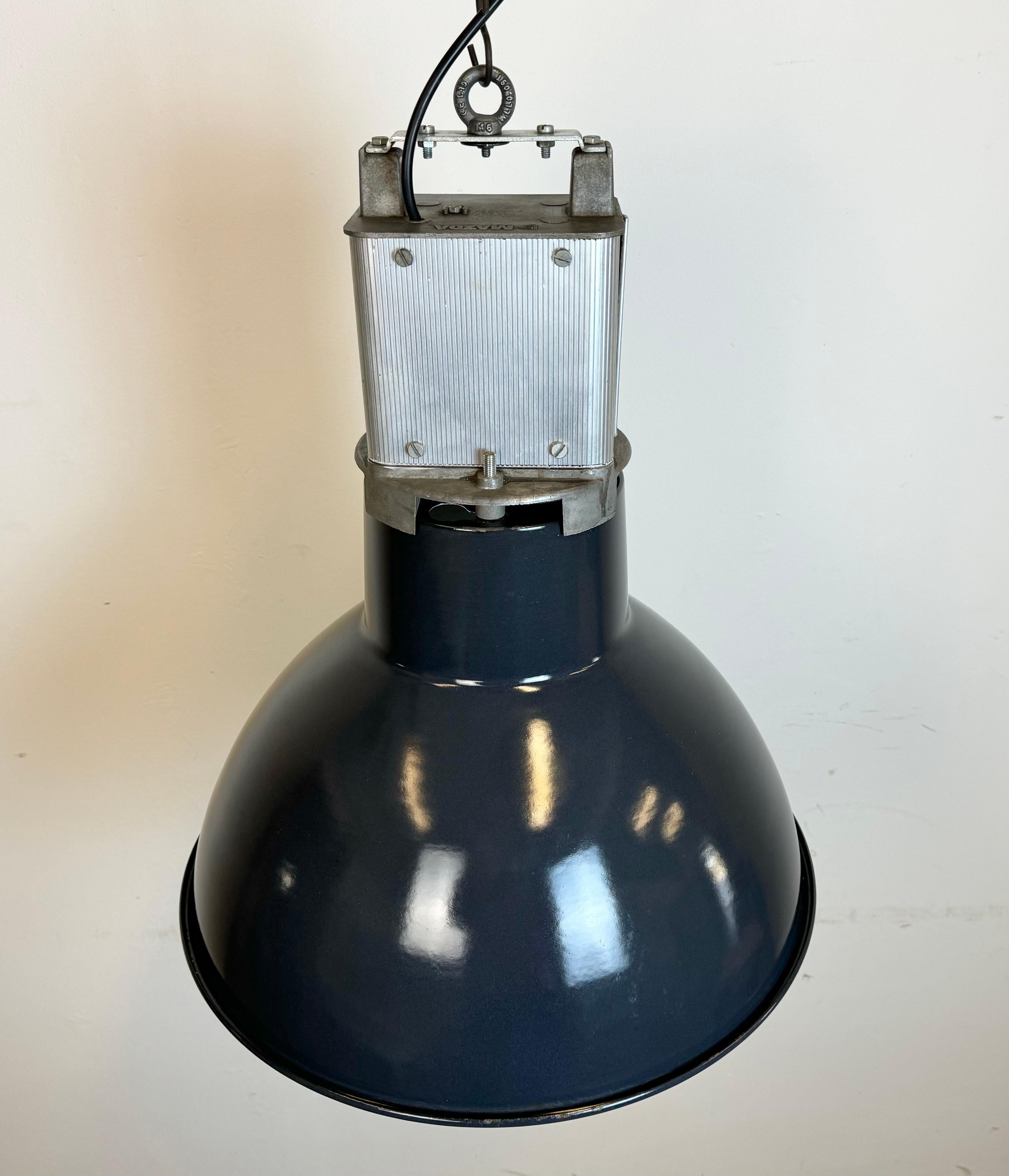 Industrial French Dark Blue Enamel Pendant Lamp from MAZDA, 1960s For Sale 4