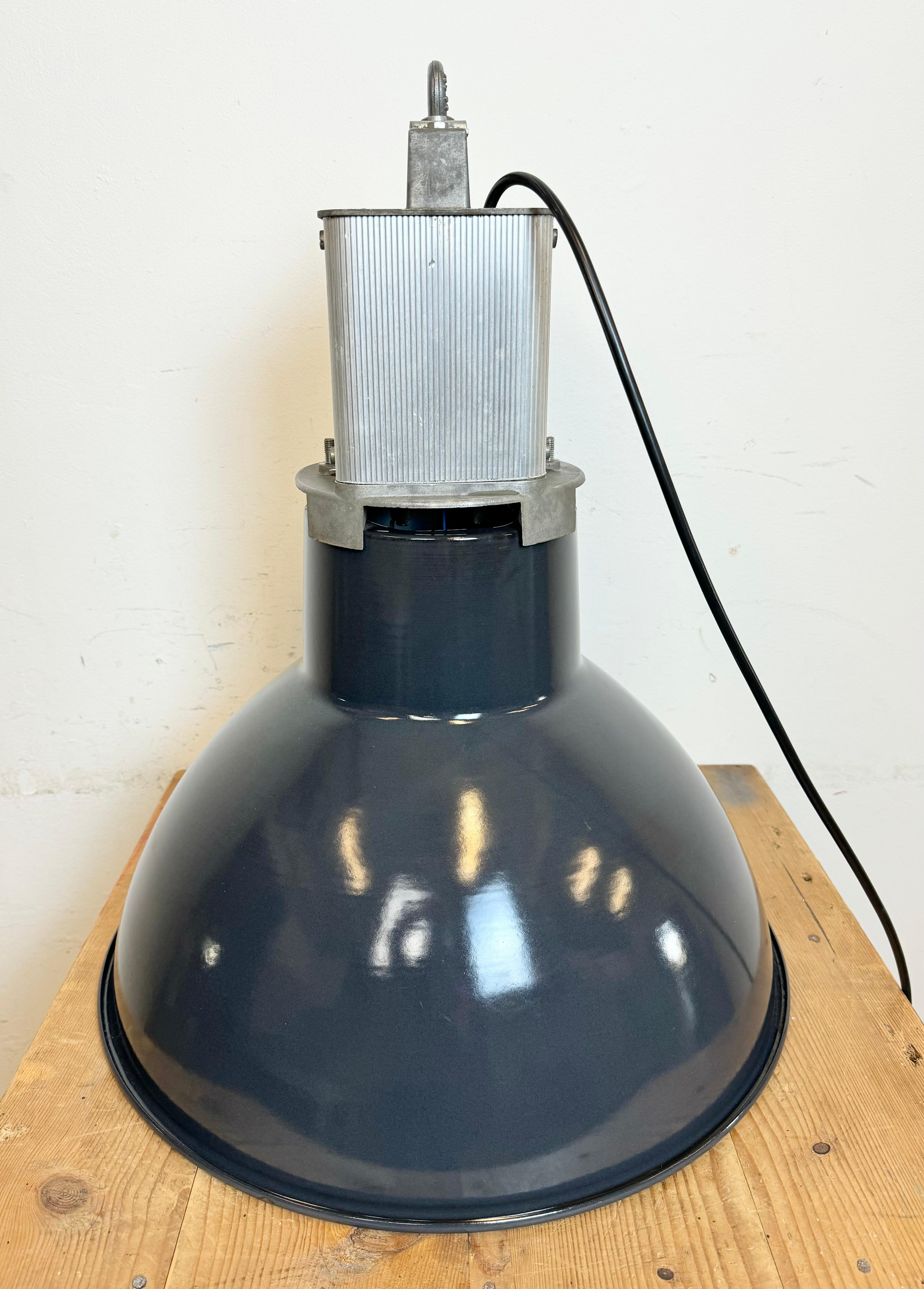 Industrial French Dark Blue Enamel Pendant Lamp from MAZDA, 1960s For Sale 12