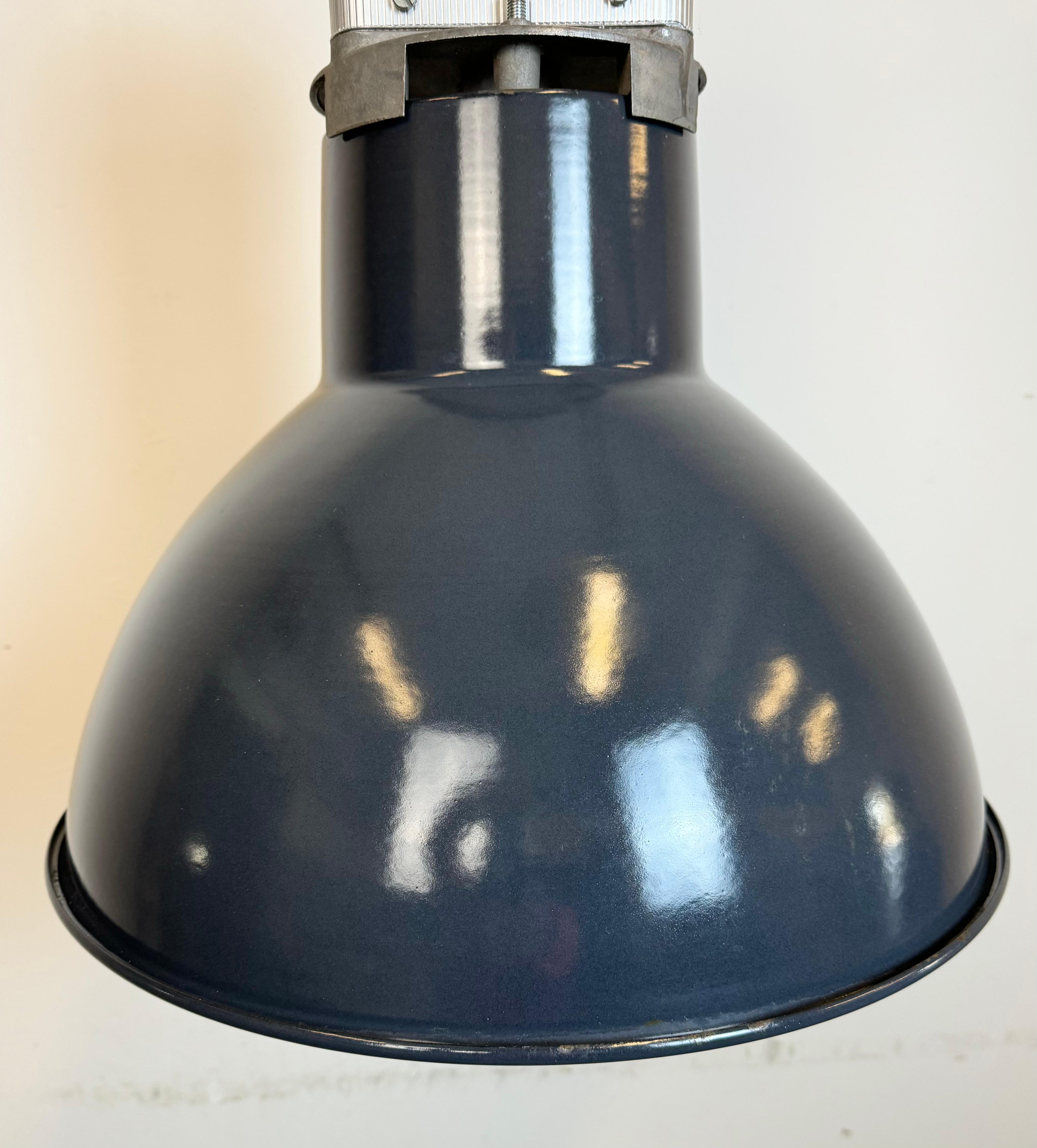 Industrial French Dark Blue Enamel Pendant Lamp from MAZDA, 1960s For Sale 1