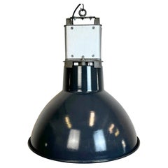 Industrial French Dark Blue Enamel Pendant Lamp from MAZDA, 1960s