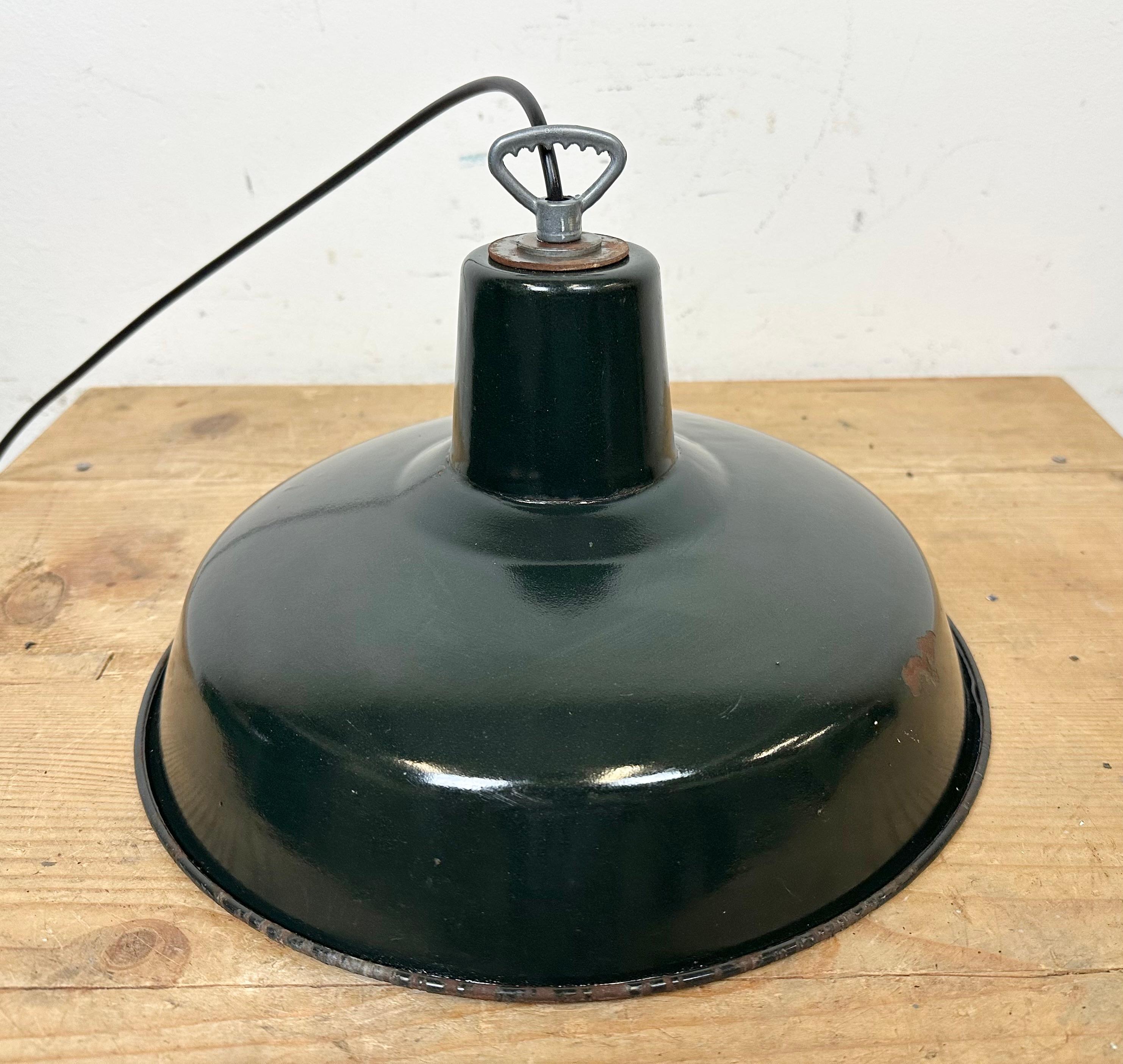 Industrial French Dark Green Enamel Factory Lamp, 1960s For Sale 7