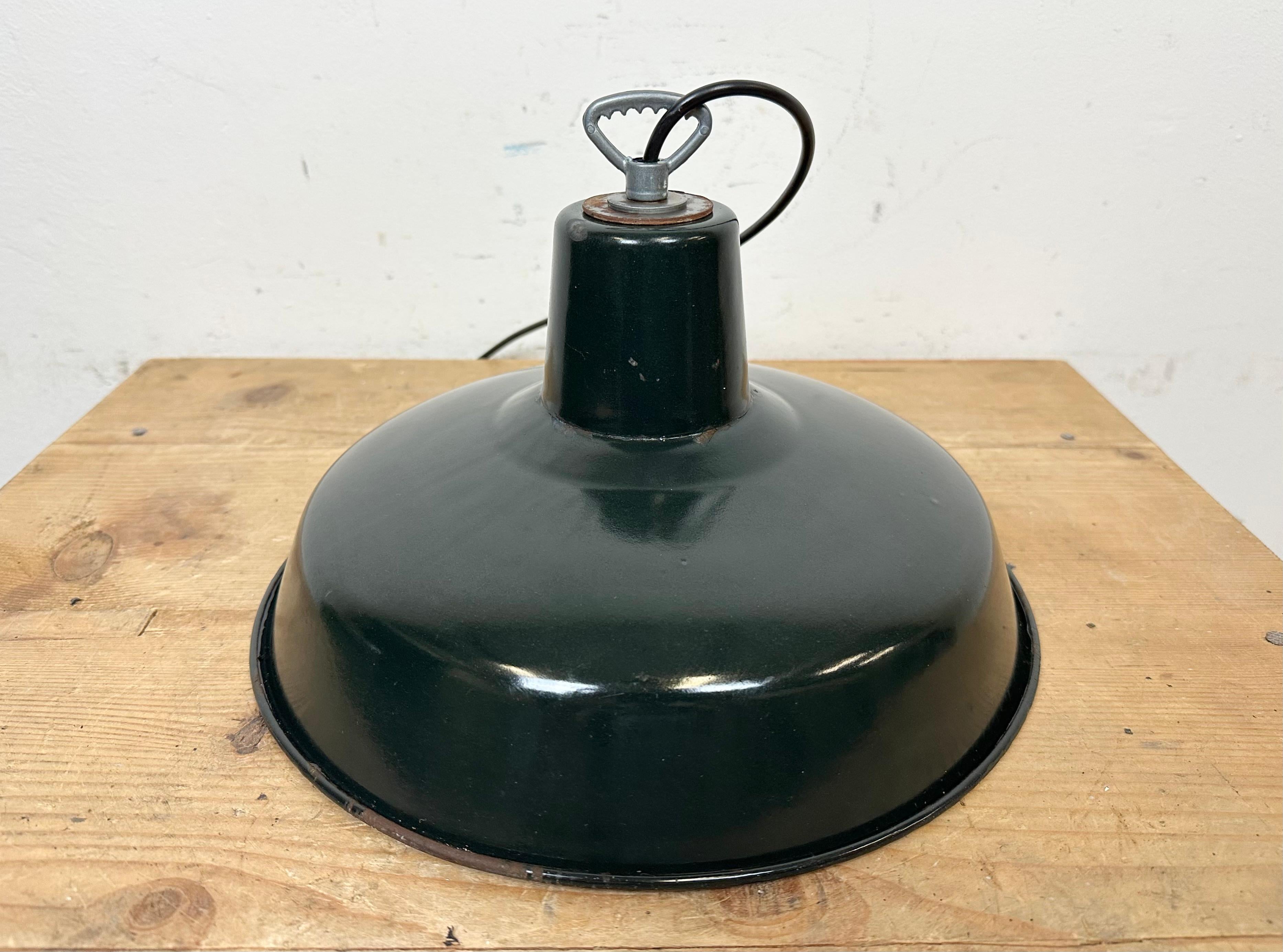 Industrial French Dark Green Enamel Factory Lamp, 1960s For Sale 10