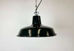 Industrial French Dark Green Enamel Factory Lamp, 1960s