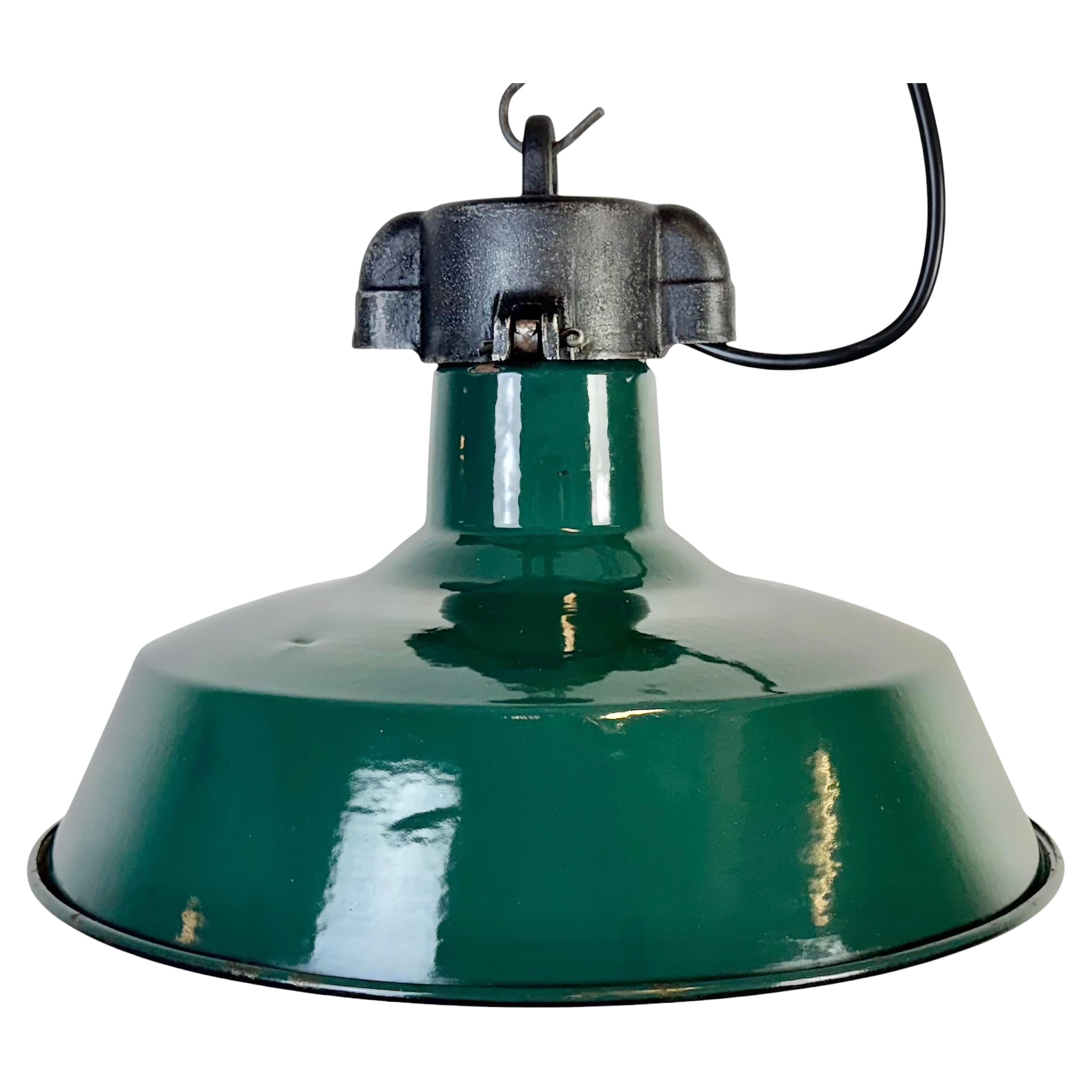 Industrial French Dark Green Enamel Factory Pendant Lamp, 1960s