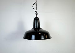 Industrial French Dark Grey Enamel Factory Pendant Lamp, 1960s