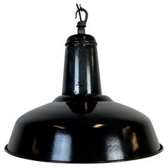Industrial French Dark Grey Enamel Factory Pendant Lamp, 1960s