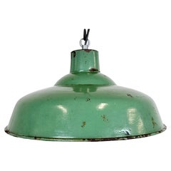 Industrial French Green Enamel Factory Lamp, 1960s