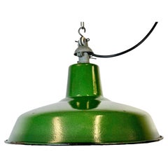 Industrial French Green Enamel Factory Lamp, 1960s