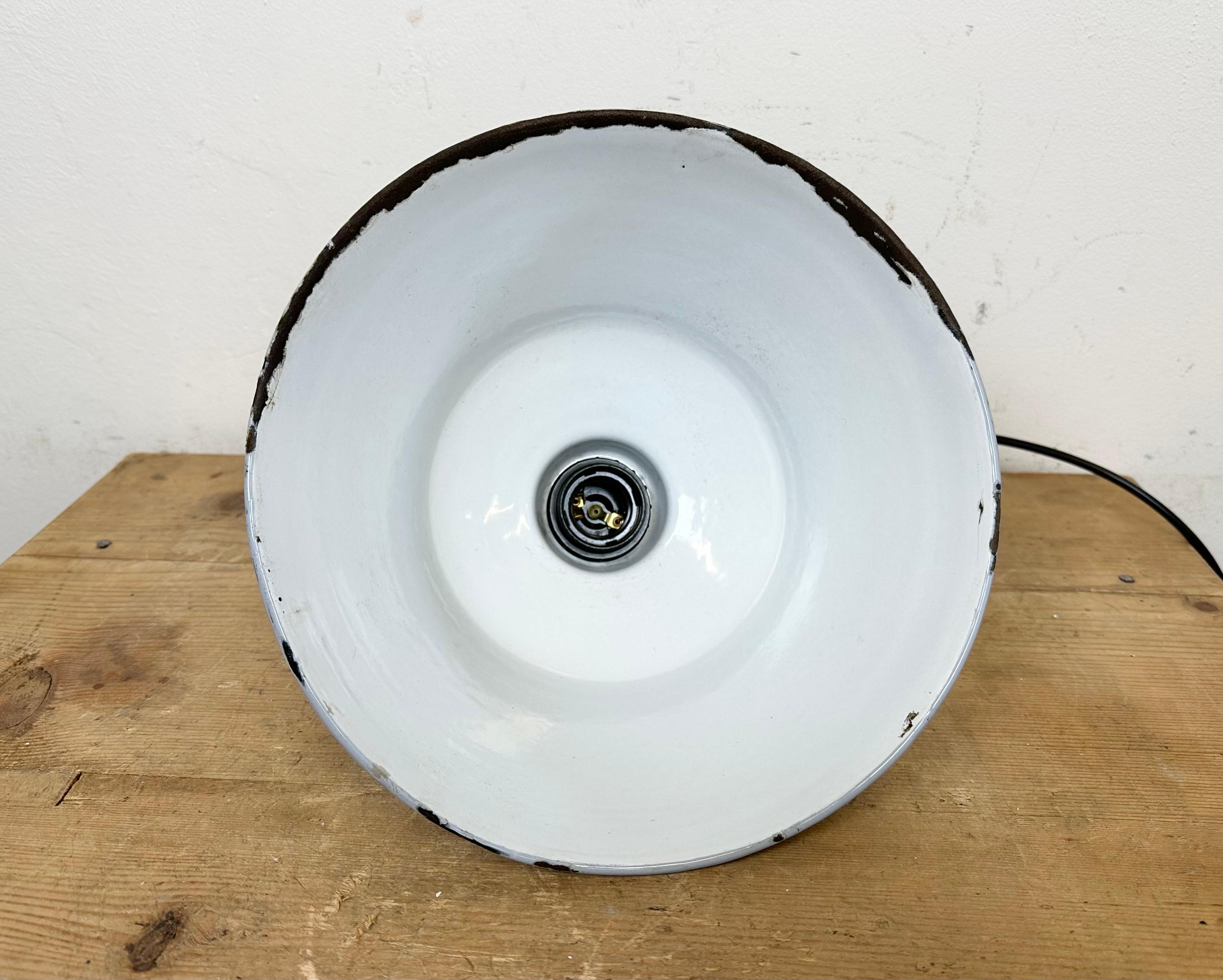 Industrial French Grey Enamel Factory Pendant Lamp, 1960s For Sale 8