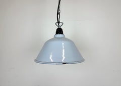 Industrial French Grey Enamel Factory Pendant Lamp, 1960s