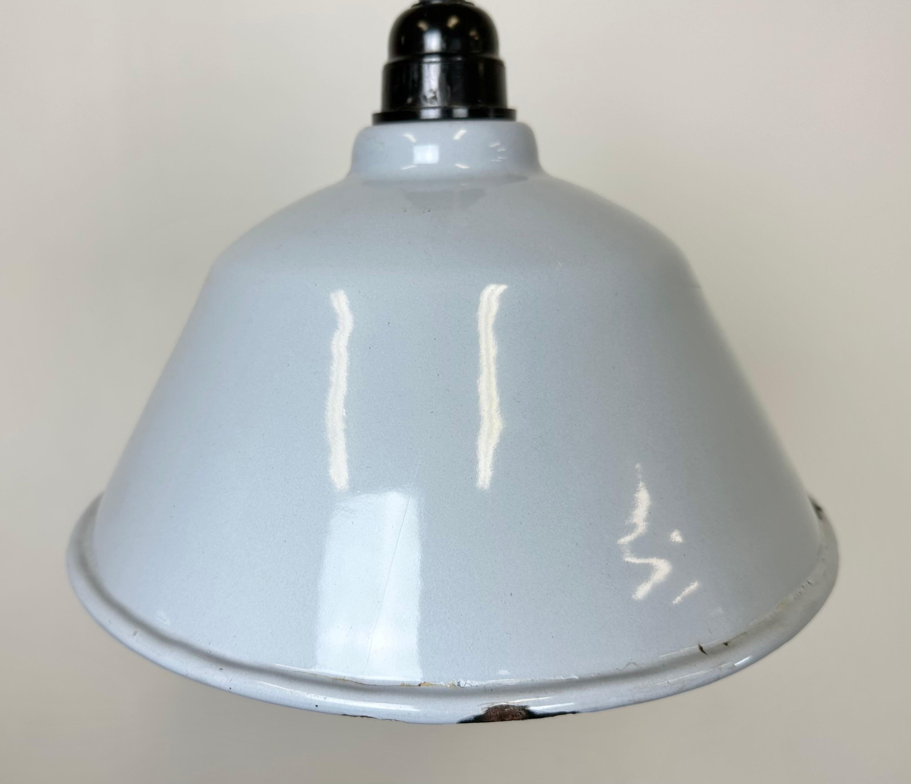 20th Century Industrial French Grey Enamel Factory Pendant Lamp, 1960s For Sale
