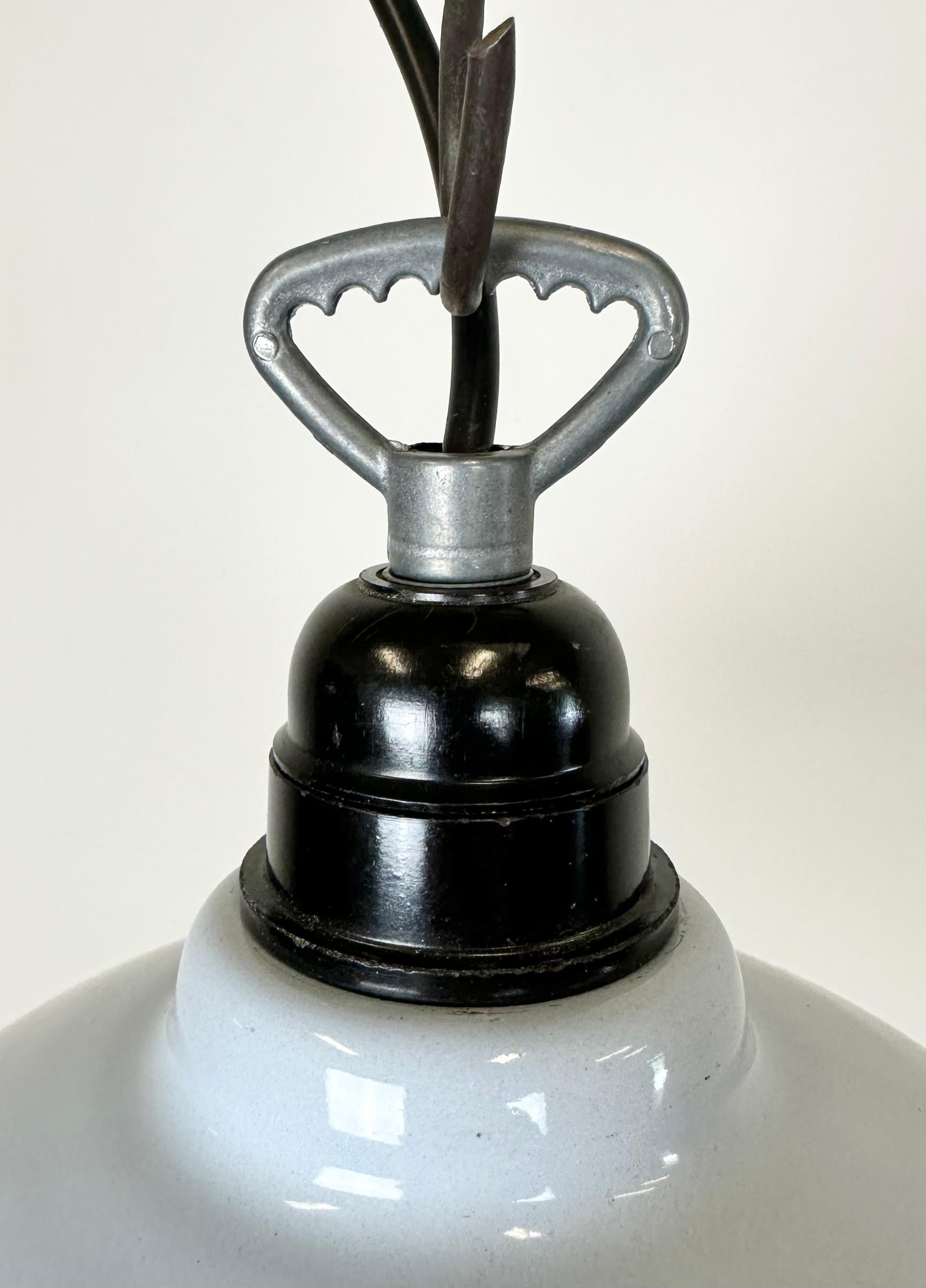 Industrial French Grey Enamel Factory Pendant Lamp, 1960s For Sale 1