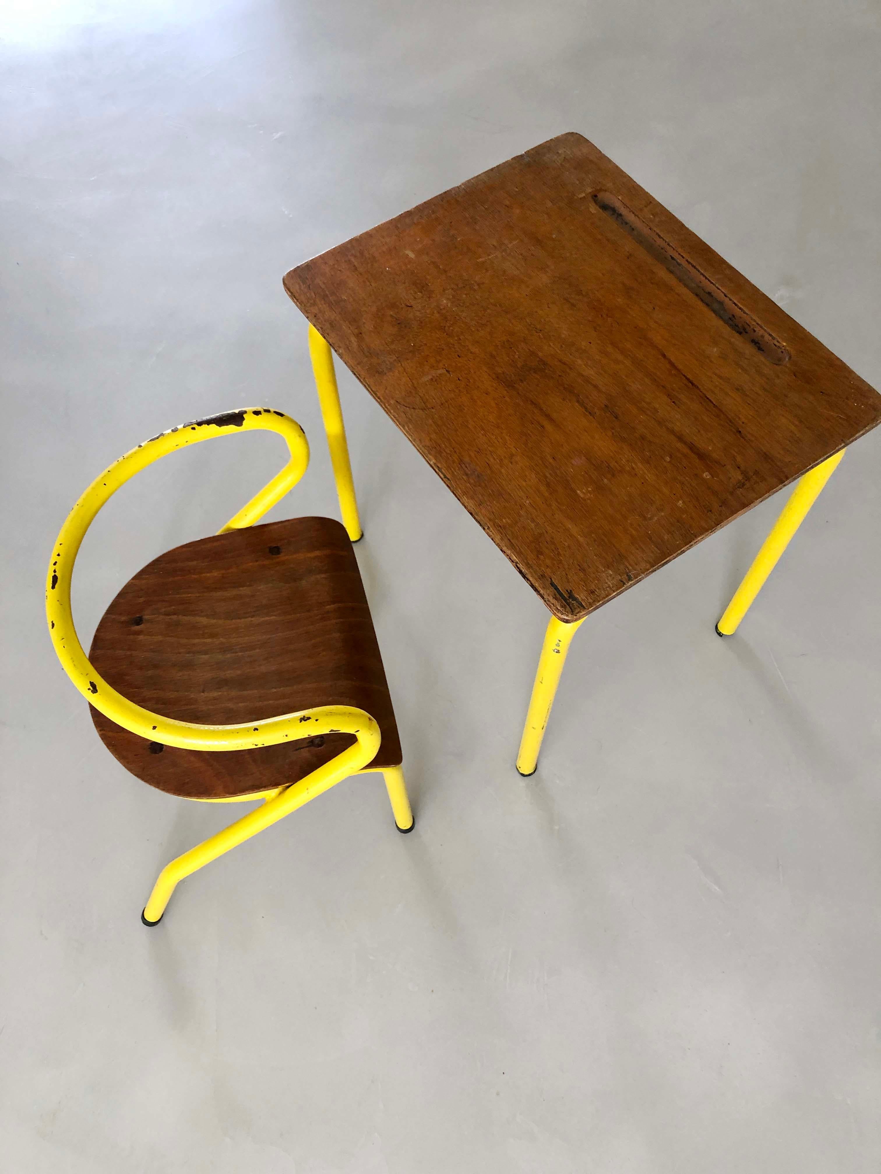 Metalwork Industrial French Mullca 300 School Desk and Chair 1950's