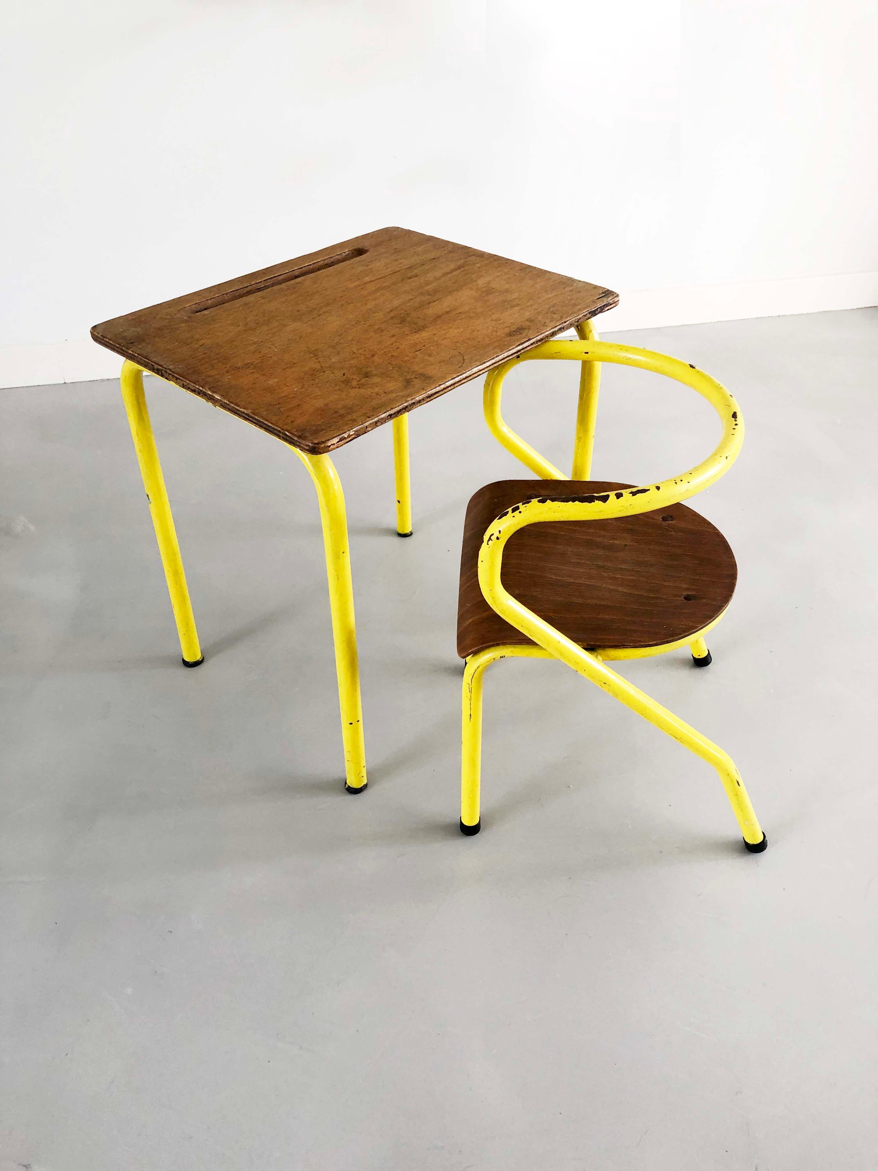 Industrial French Mullca 300 School Desk and Chair 1950's 1
