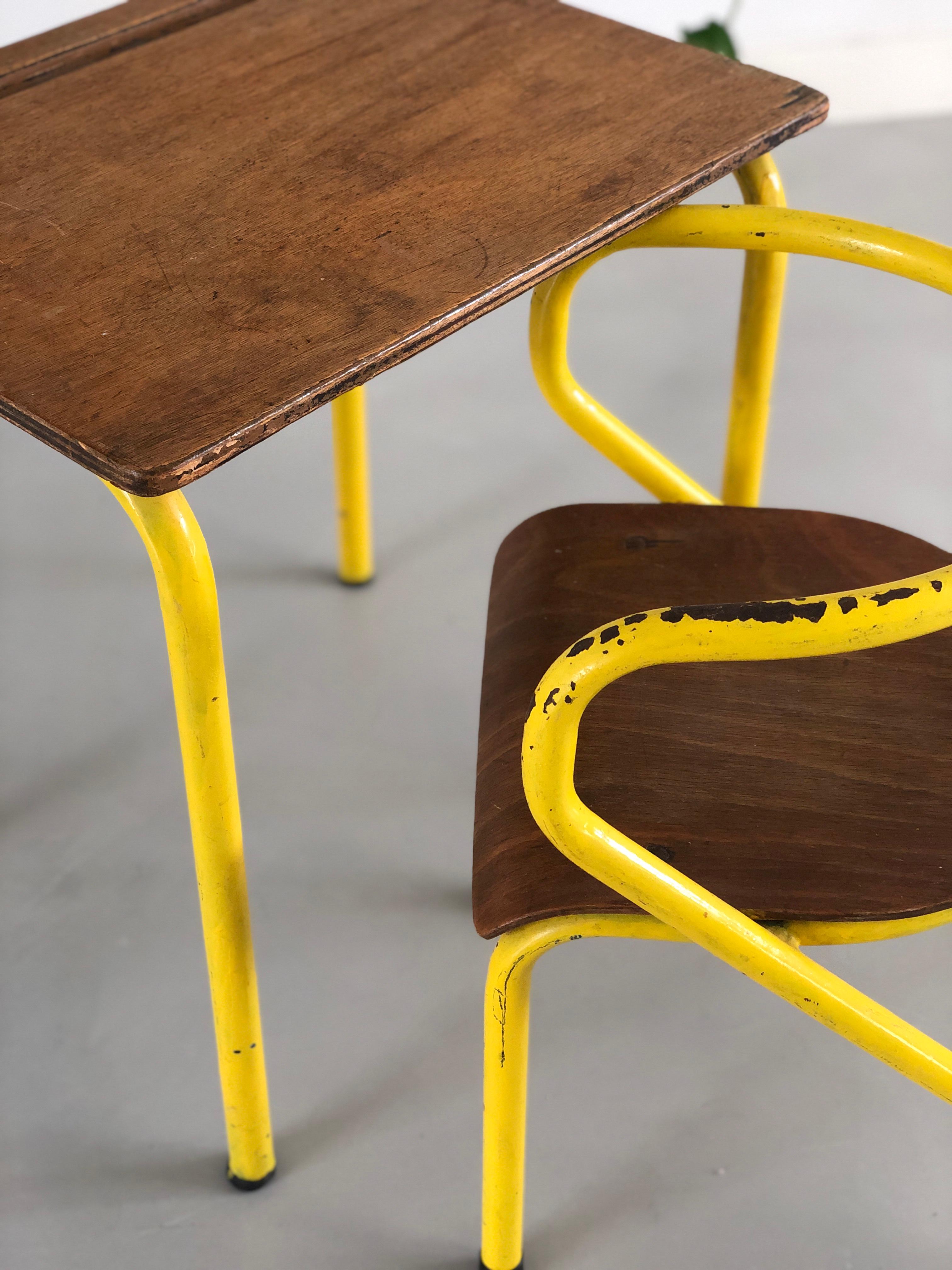 Industrial French Mullca 300 School Desk and Chair 1950's 2