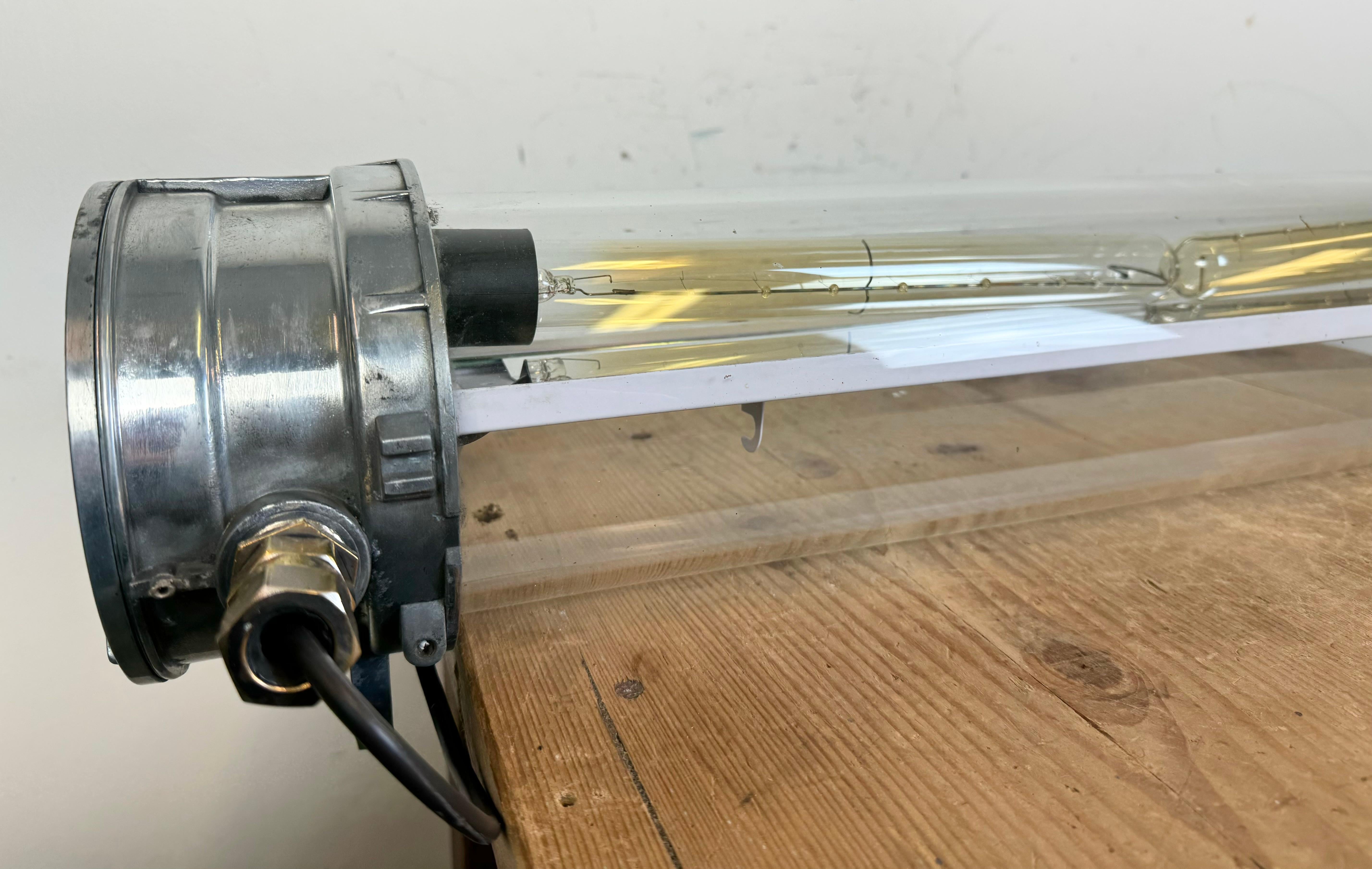 Industrial French Polished Aluminium Hanging Tube Light, 1970s For Sale 15
