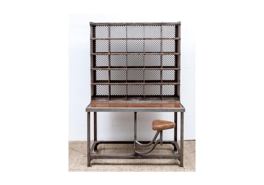 20th Century Industrial French Steel Postal Sorting Desk For Sale