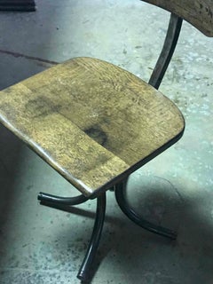 Industrial French Wooden Desk Chair with Steel Base