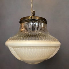 Industrial Frosted Holophane Glass Pharmacy Pendant Light
