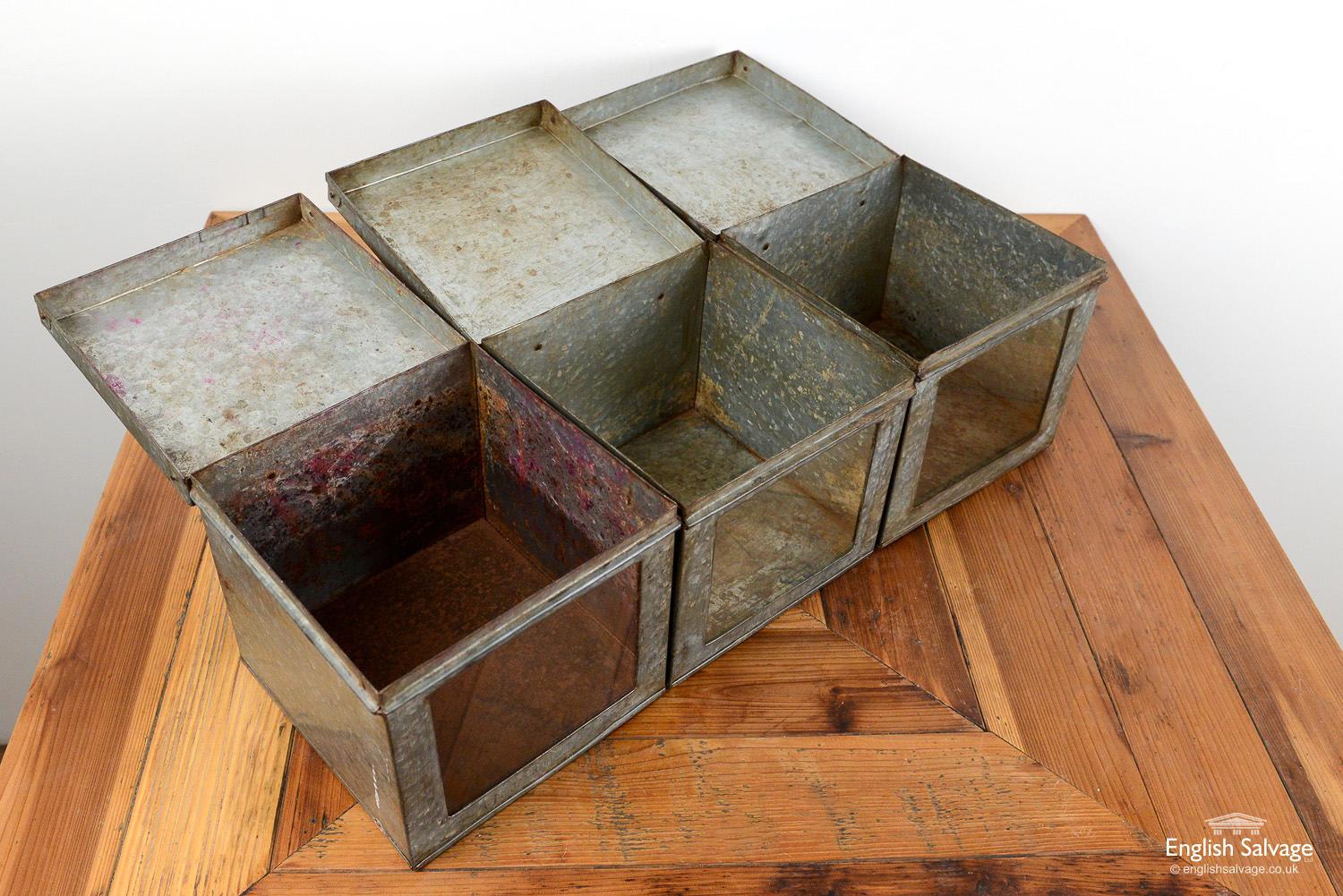 European Industrial Galvanised Glass Front Metal Boxes, 20th Century For Sale
