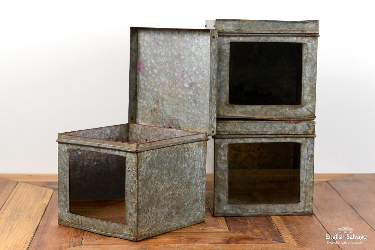 Industrial Galvanised Glass Front Metal Boxes, 20th Century In Good Condition For Sale In London, GB