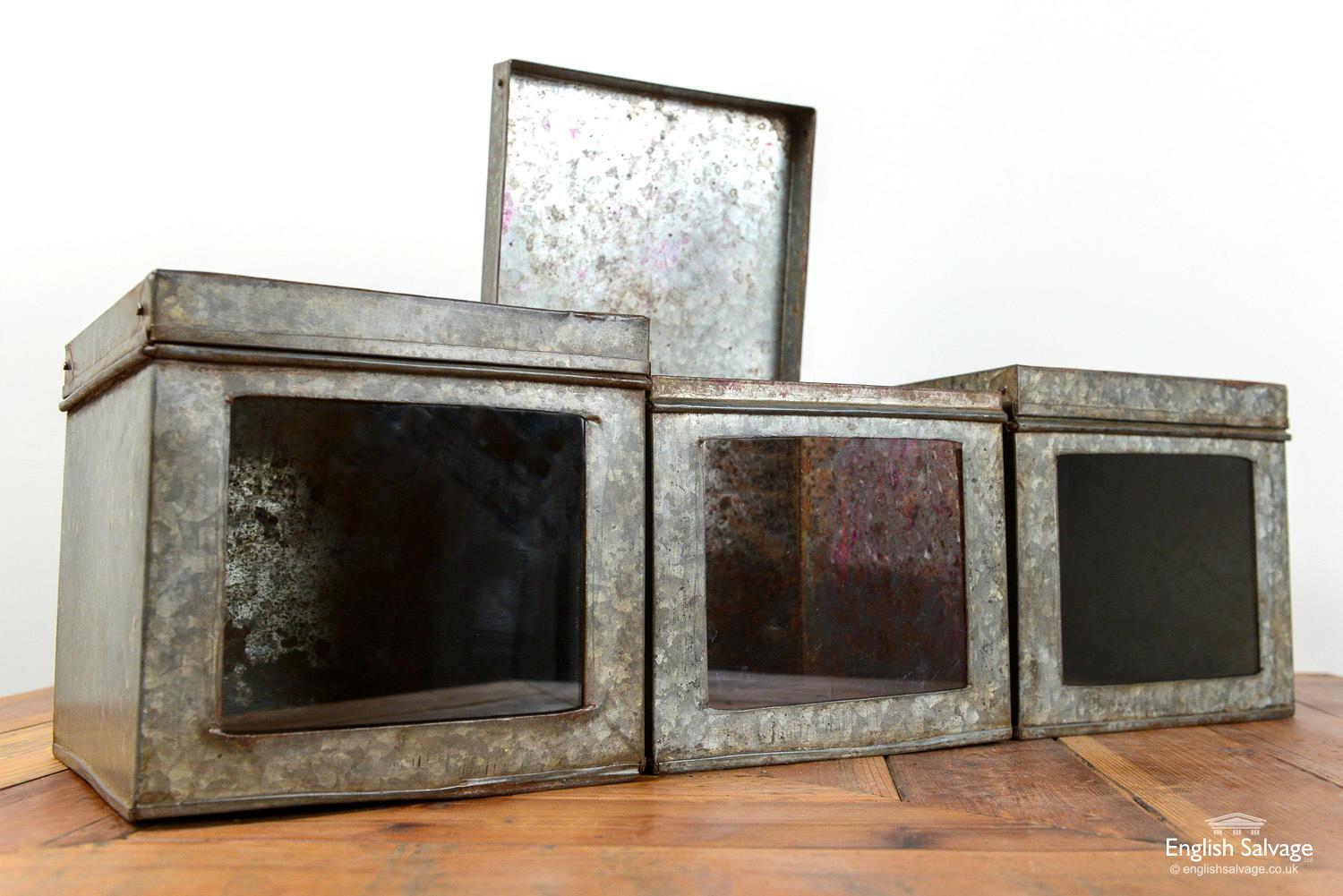 Industrial Galvanised Glass Front Metal Boxes, 20th Century For Sale 1