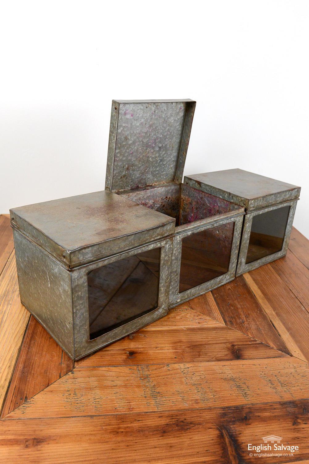 Industrial Galvanised Glass Front Metal Boxes, 20th Century For Sale 2