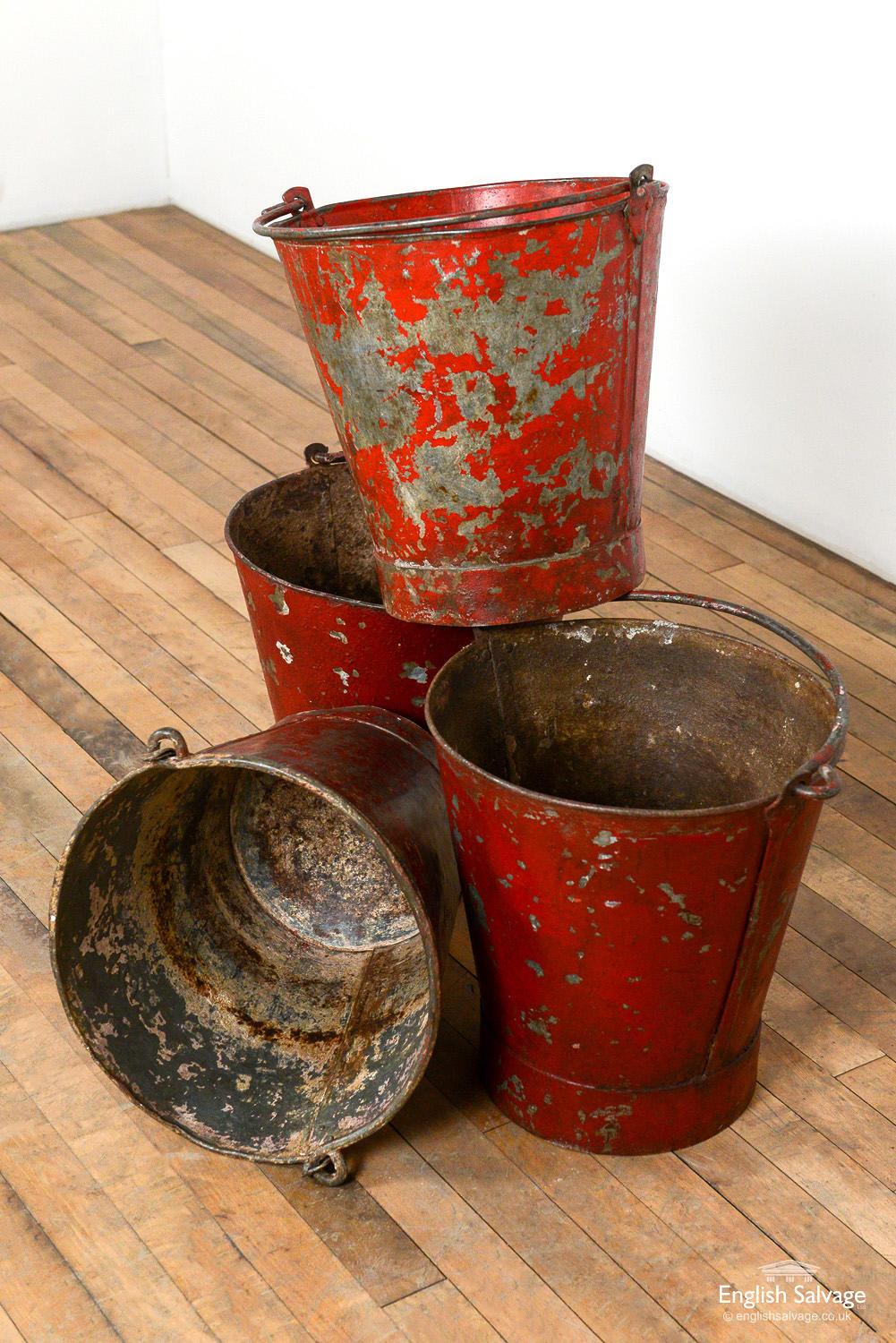 European Industrial Galvanised Red Fire Buckets, 20th Century For Sale