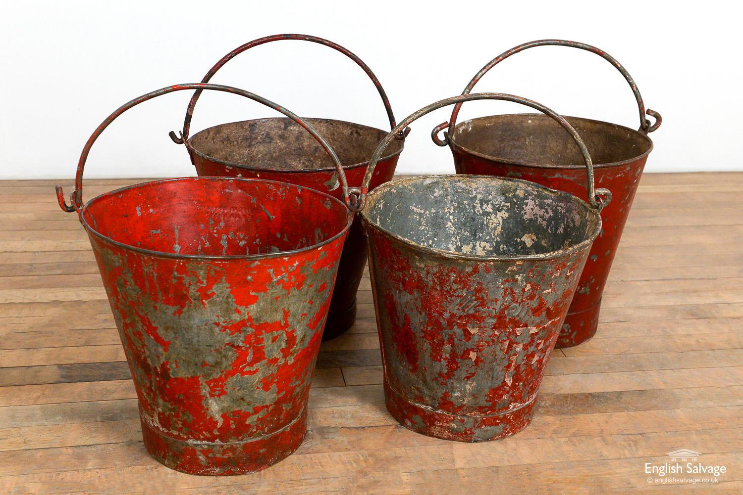 Industrial Galvanised Red Fire Buckets, 20th Century In Good Condition For Sale In London, GB