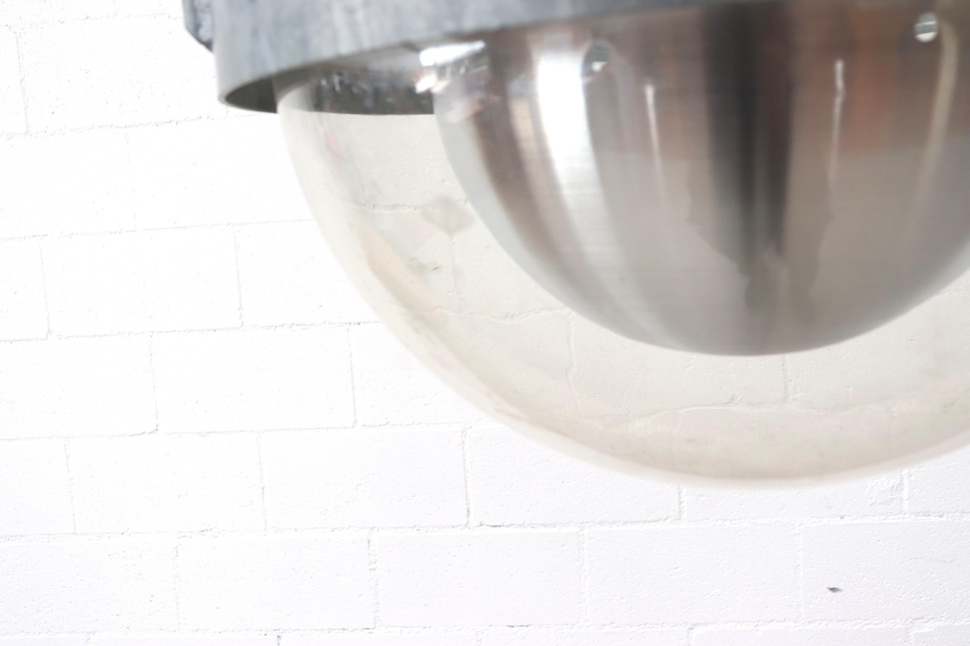 Late 20th Century Industrial Galvanized Metal and Acrylic Globe Pendants For Sale