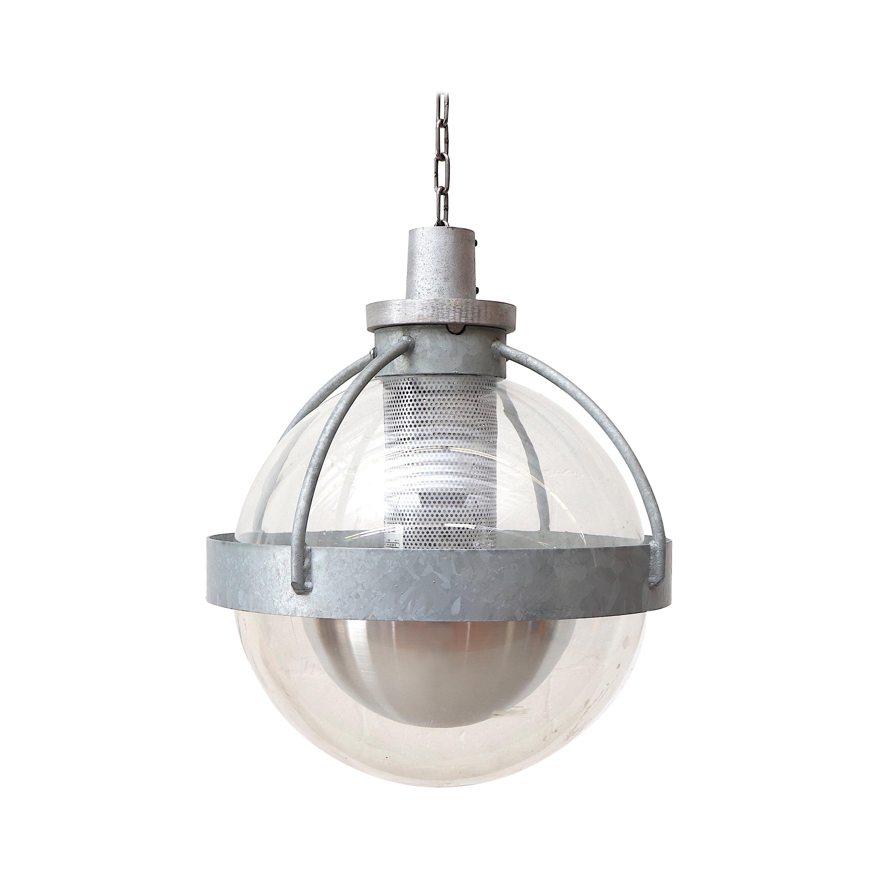 Industrial Galvanized Metal and Acrylic Globe Pendants For Sale