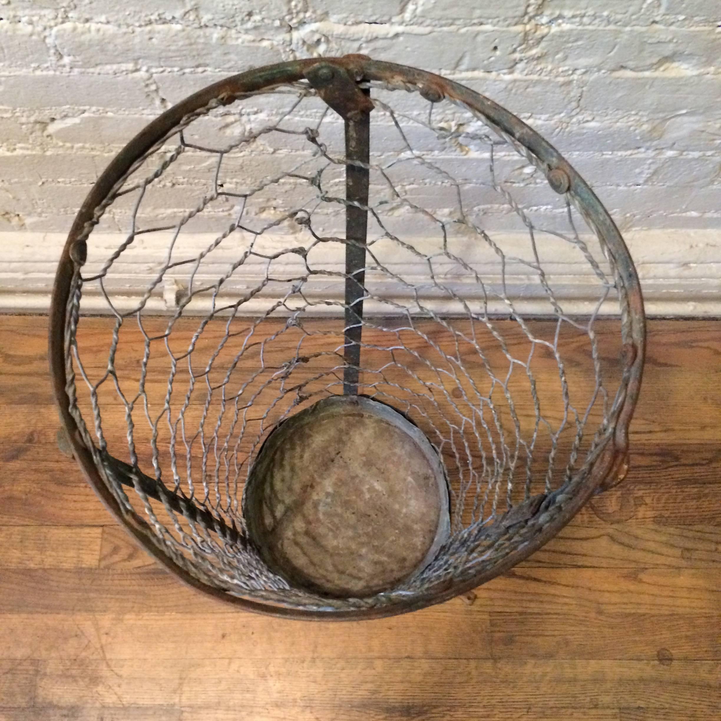 20th Century Industrial Galvanized Steel Metal Mesh Basket