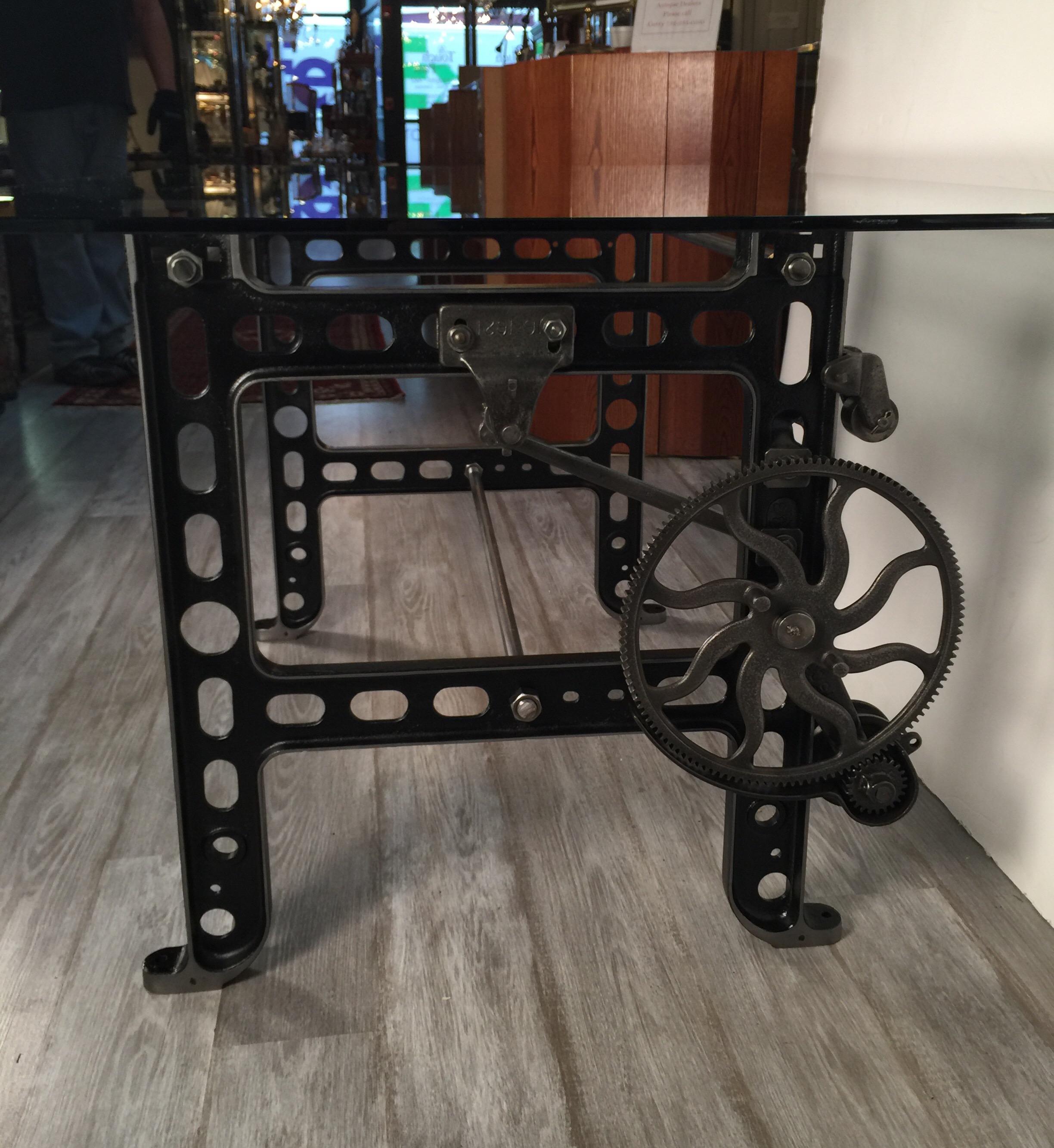 Industrial Gear Table with Glass Top In Good Condition In Lambertville, NJ