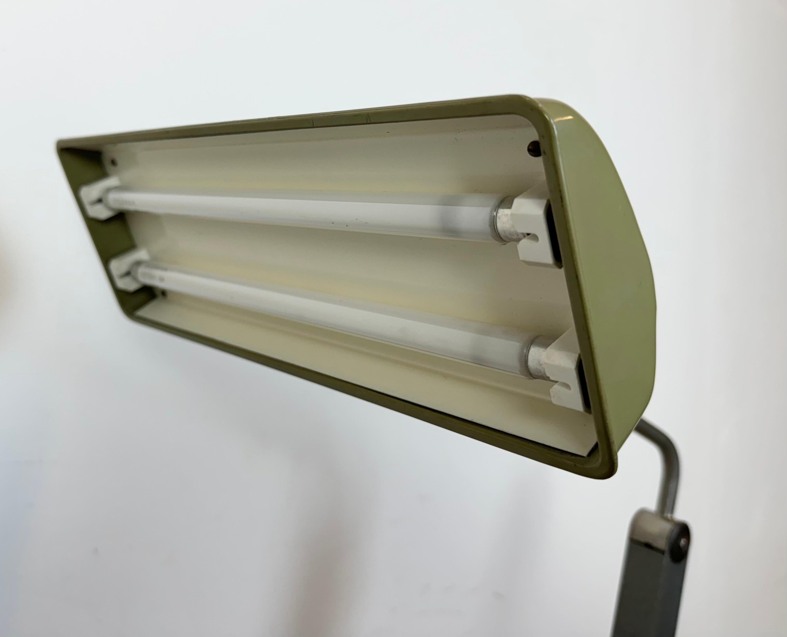 Chrome Industrial German Adjustable Flourescent Table Lamp Elwalux, 1960s For Sale