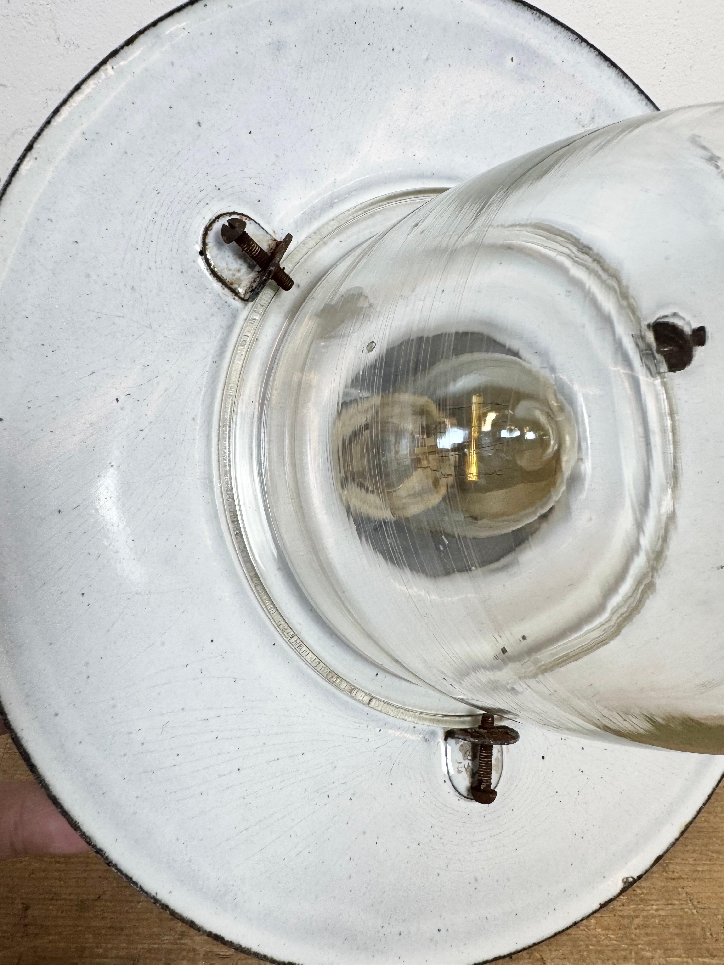 Industrial German Black Enamel Pendant Lamp with Glass Cover, 1930s For Sale 7