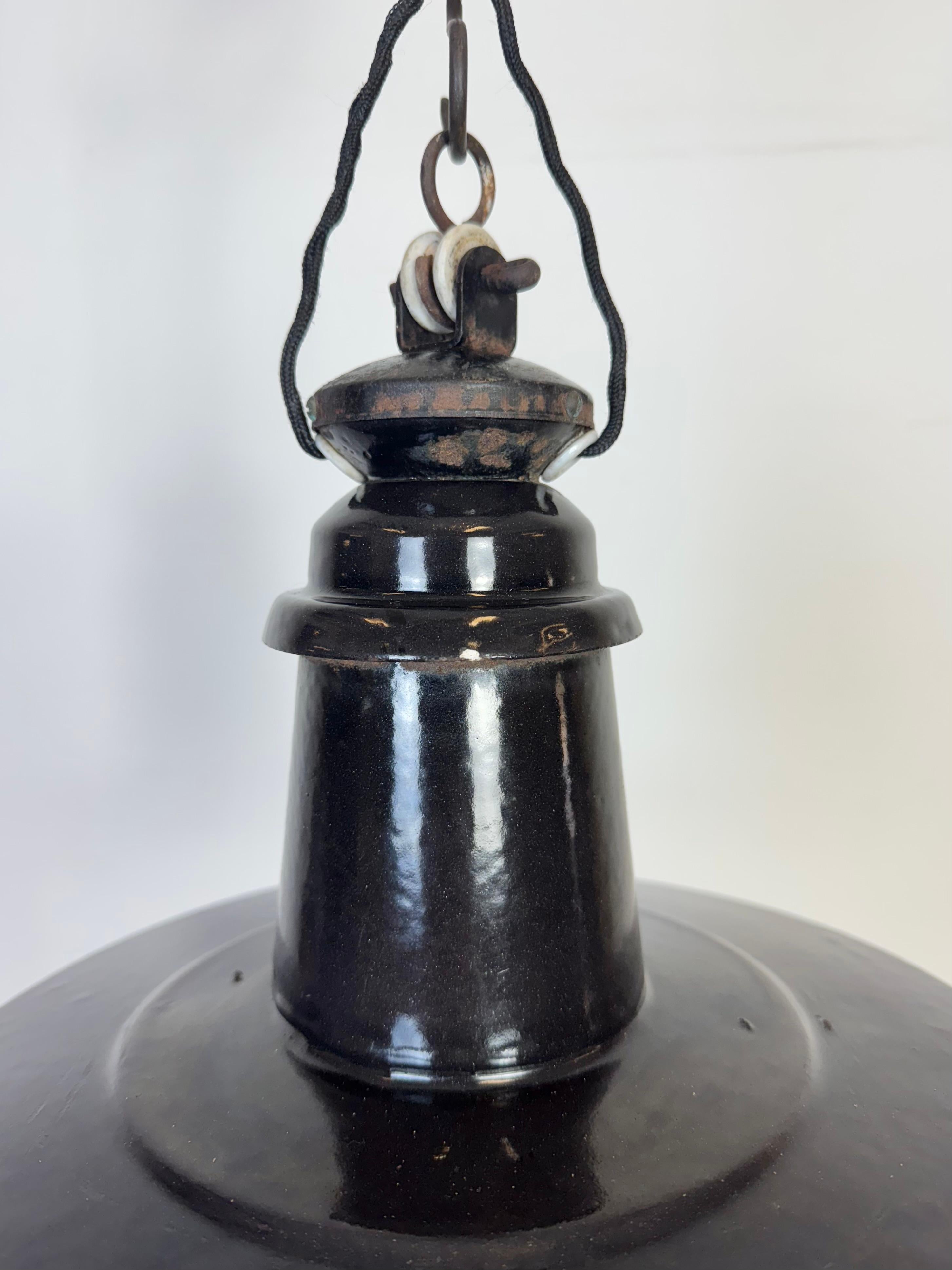 20th Century Industrial German Black Enamel Pendant Lamp with Glass Cover, 1930s For Sale