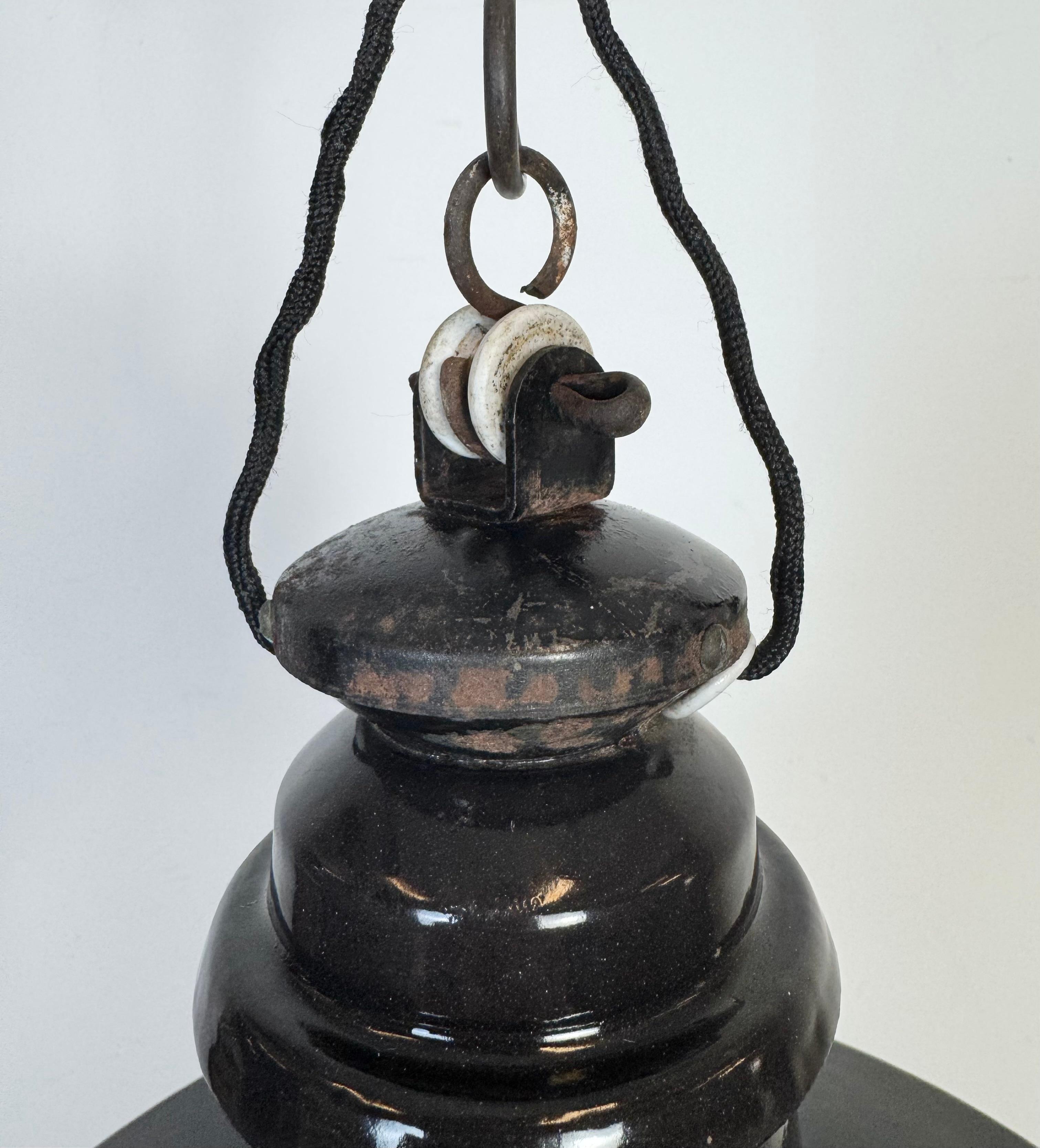 Industrial German Black Enamel Pendant Lamp with Glass Cover, 1930s For Sale 1