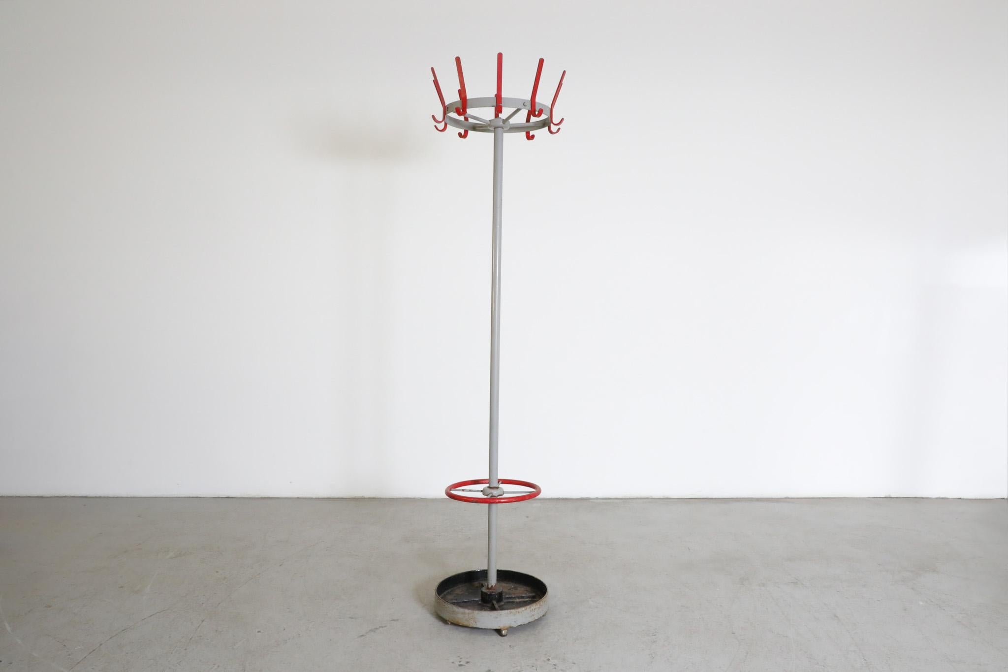 Mid-Century Modern Industrial Gispen Red and Gray Coat Rack For Sale