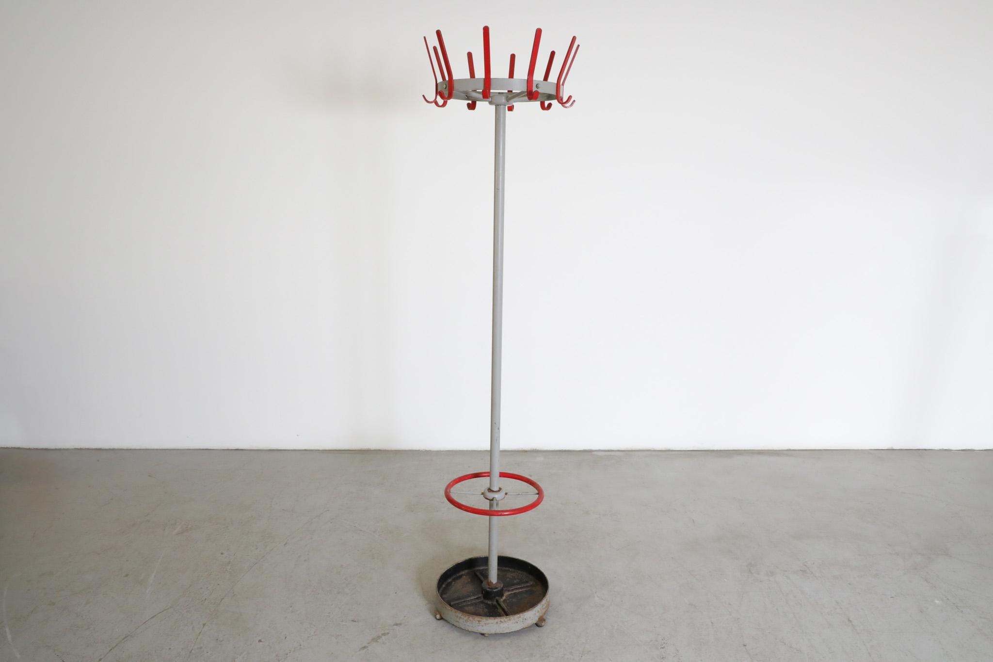 Enameled Industrial Gispen Red and Gray Coat Rack For Sale