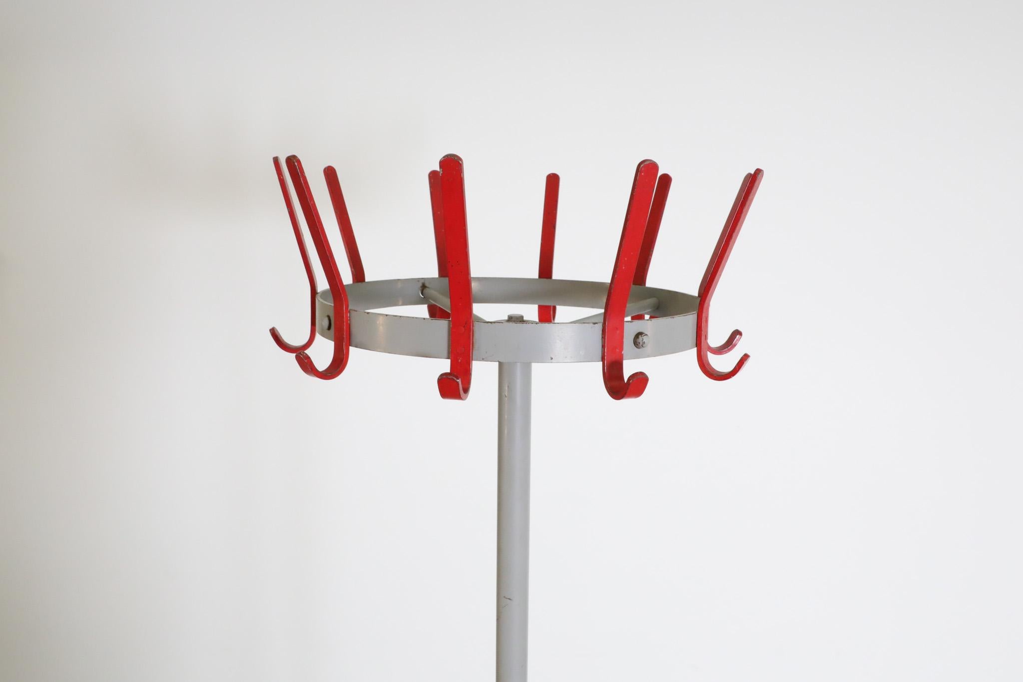 Industrial Gispen Red and Gray Coat Rack In Good Condition For Sale In Los Angeles, CA