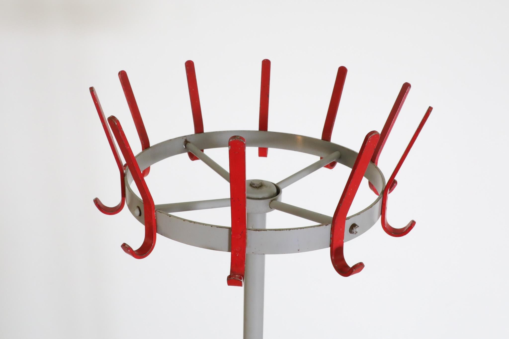 Mid-20th Century Industrial Gispen Red and Gray Coat Rack For Sale