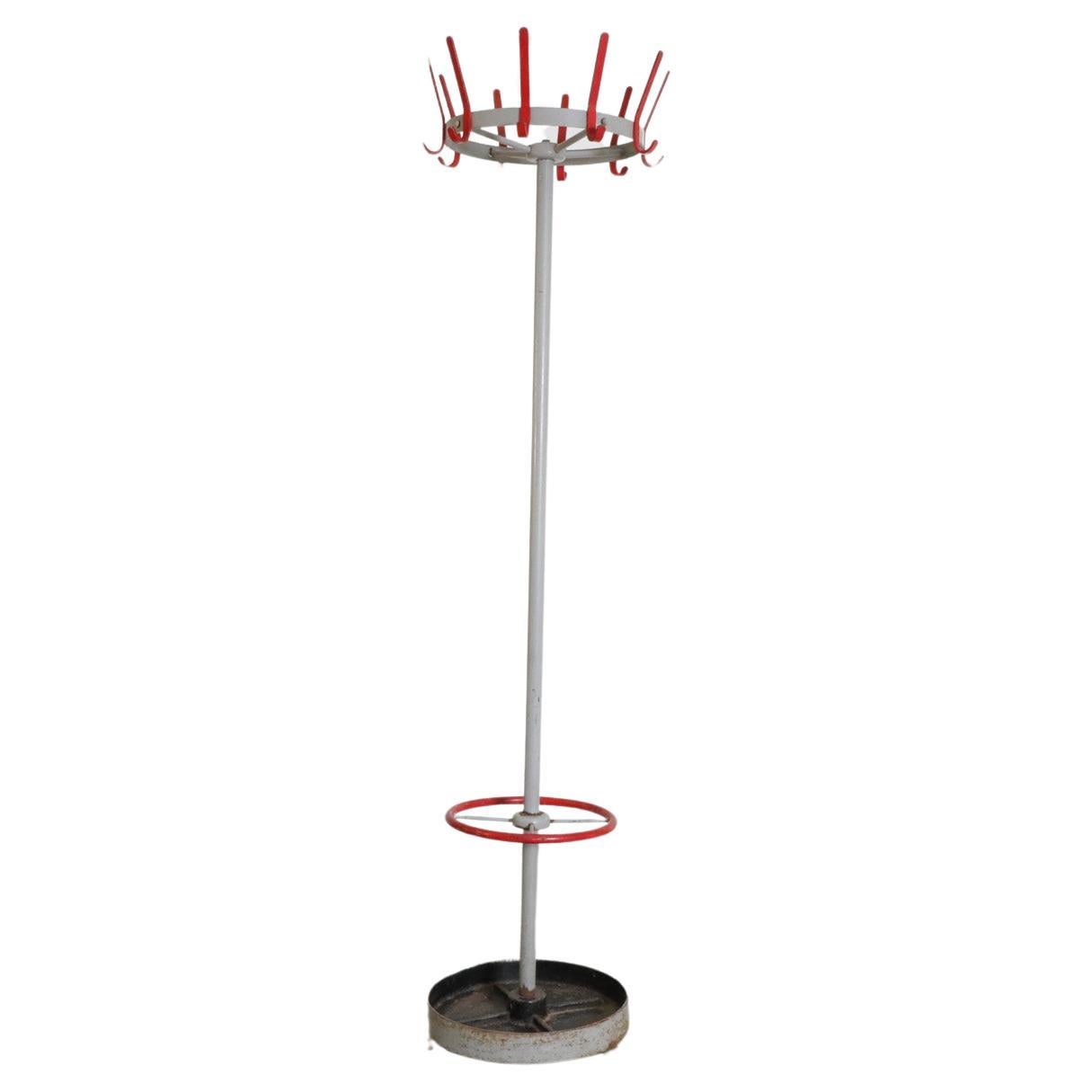 Industrial Gispen Red and Gray Coat Rack For Sale
