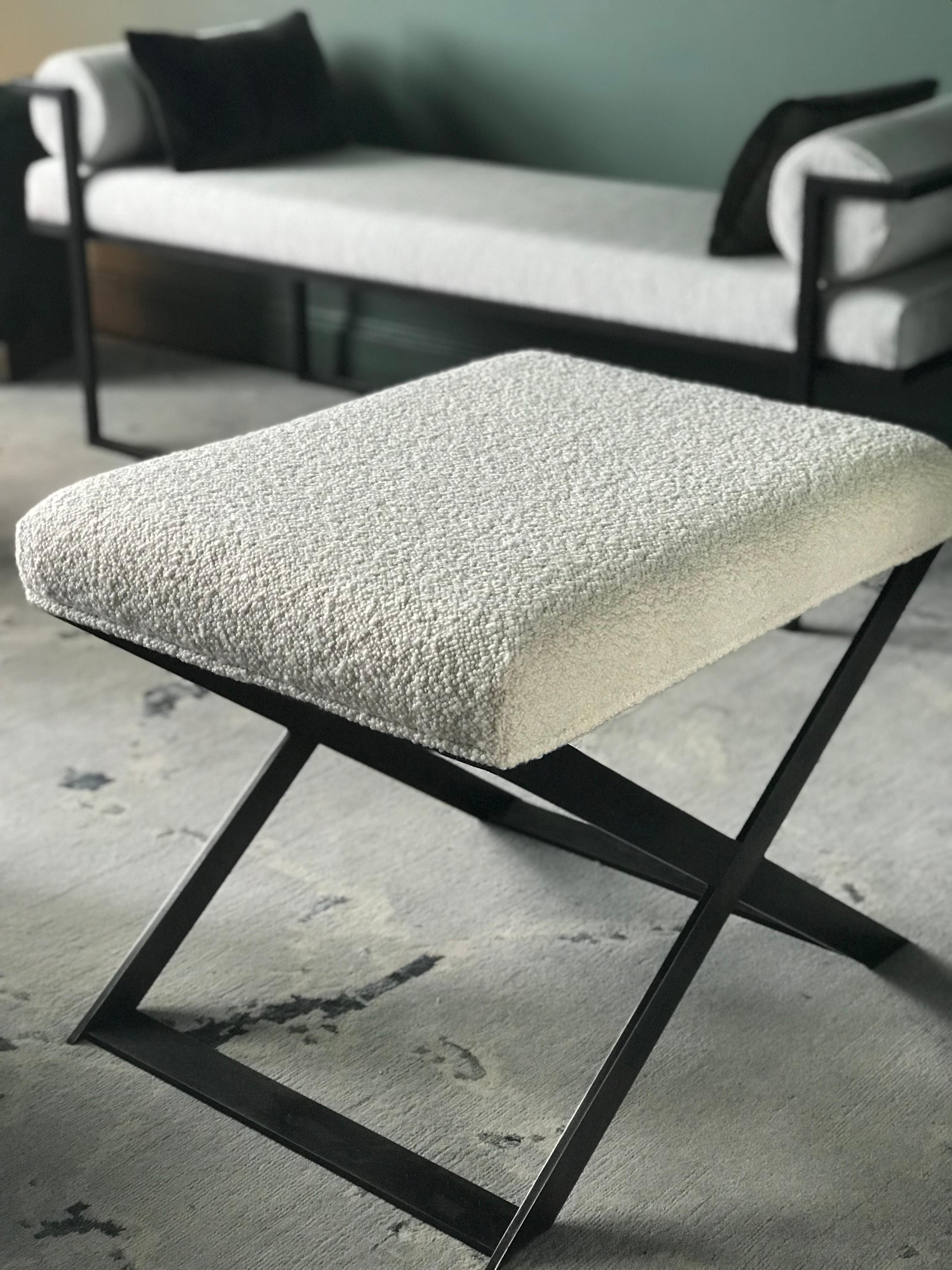 Its shape radiates dominance while its aesthetic harmonises with Casa Botelho’s signature style, Masculine Glamour. The X-Leg Stool will complement a variety of spaces from the bedroom to the living room, with its distinctive combination of hard and