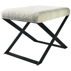 Industrial Glamour X-Leg Stool Blackened Steel and Ivory Boucle