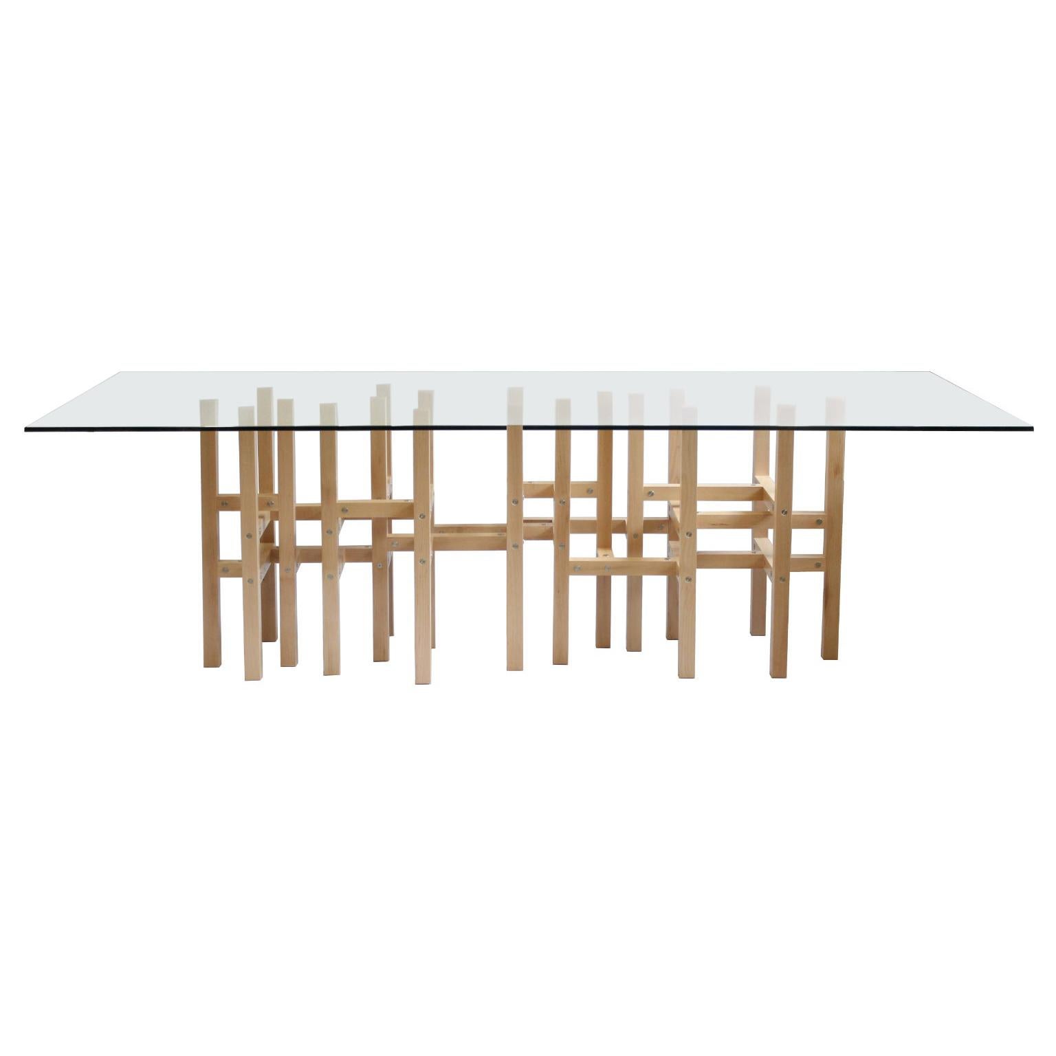 Industrial Glass Top Dining Table by Peter Harrison Made to Order