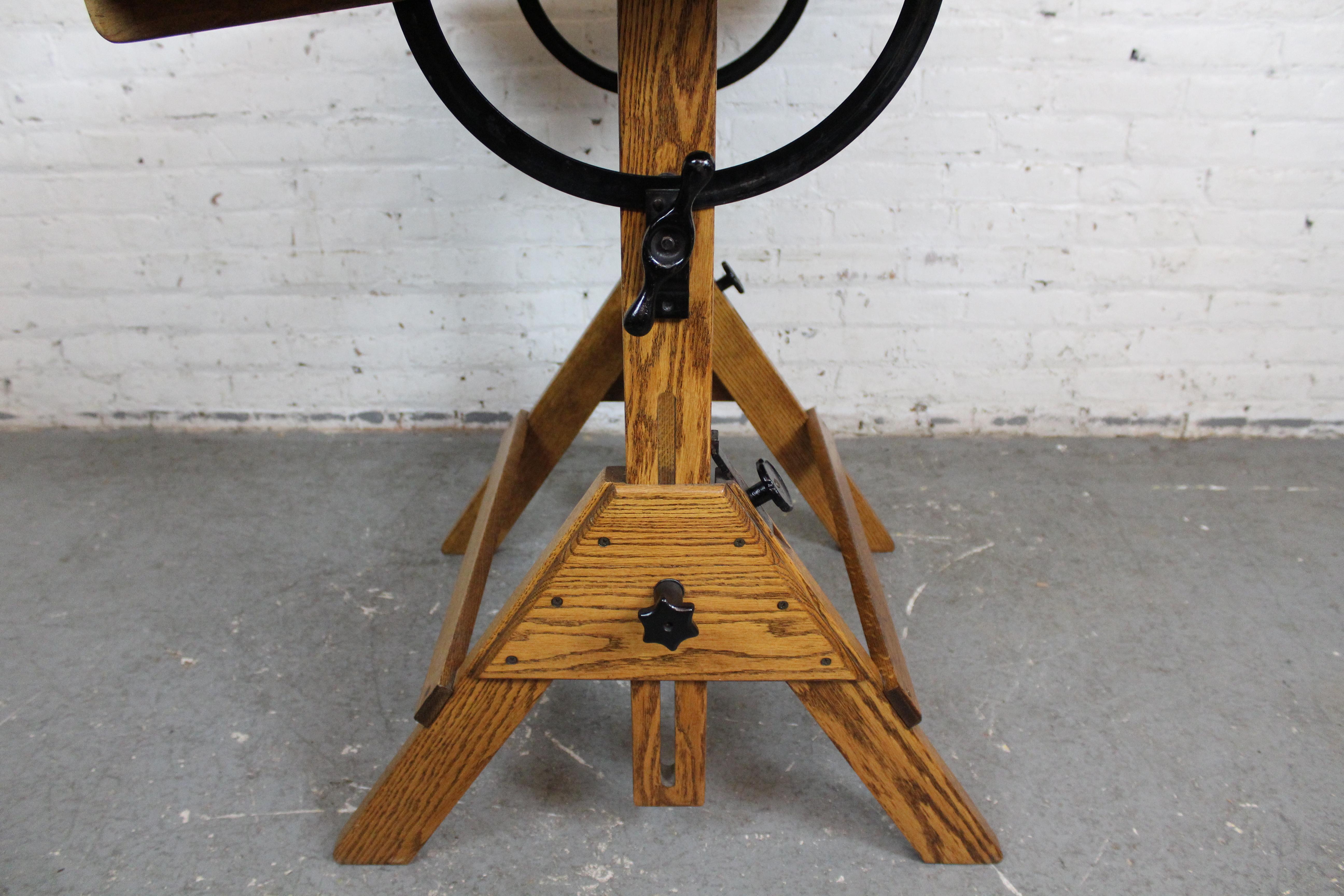 Industrial Golden Oak Drafting Table by Hamilton Manufacturing Co. 4