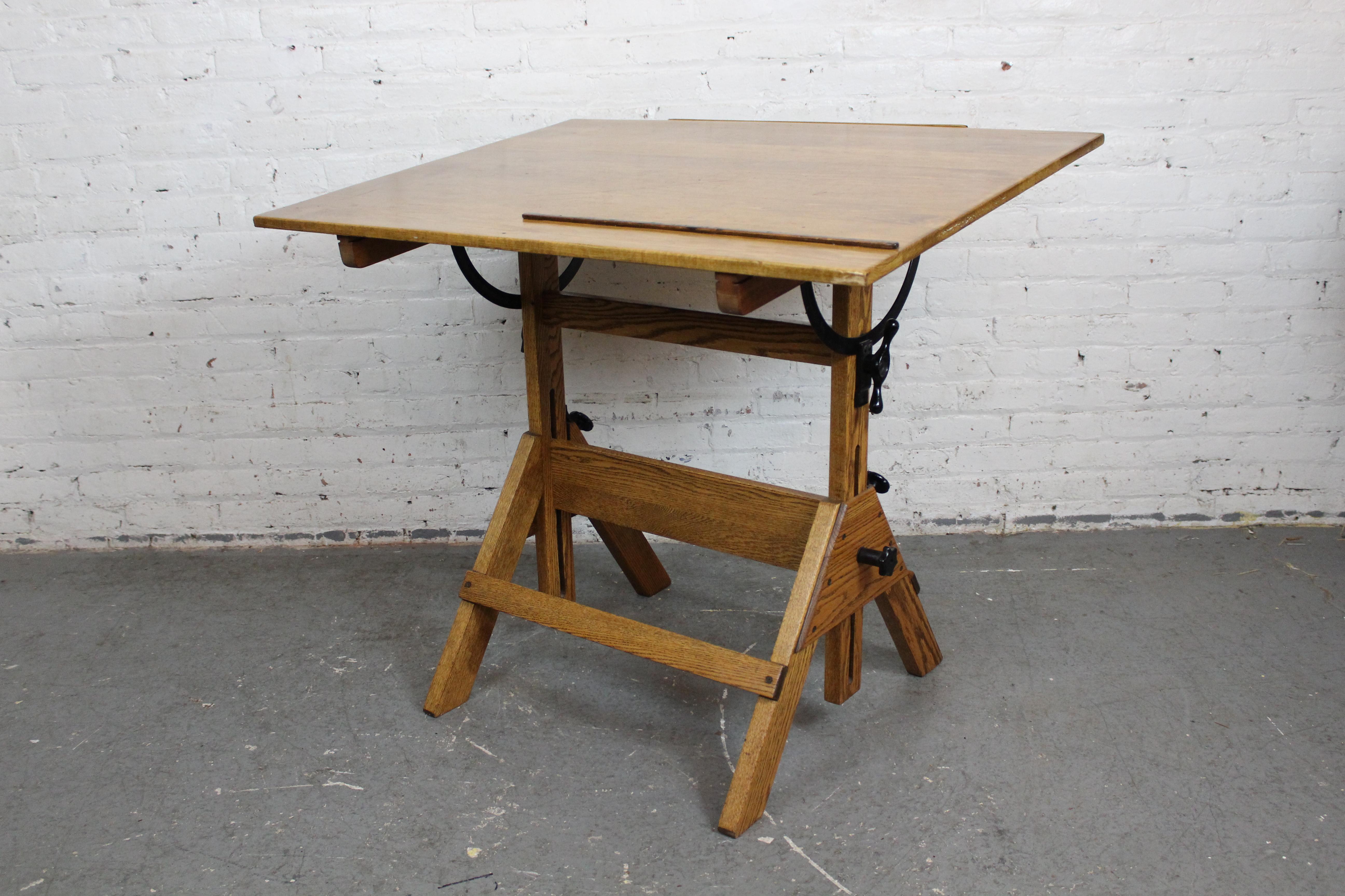 Industrial Golden Oak Drafting Table by Hamilton Manufacturing Co. 10