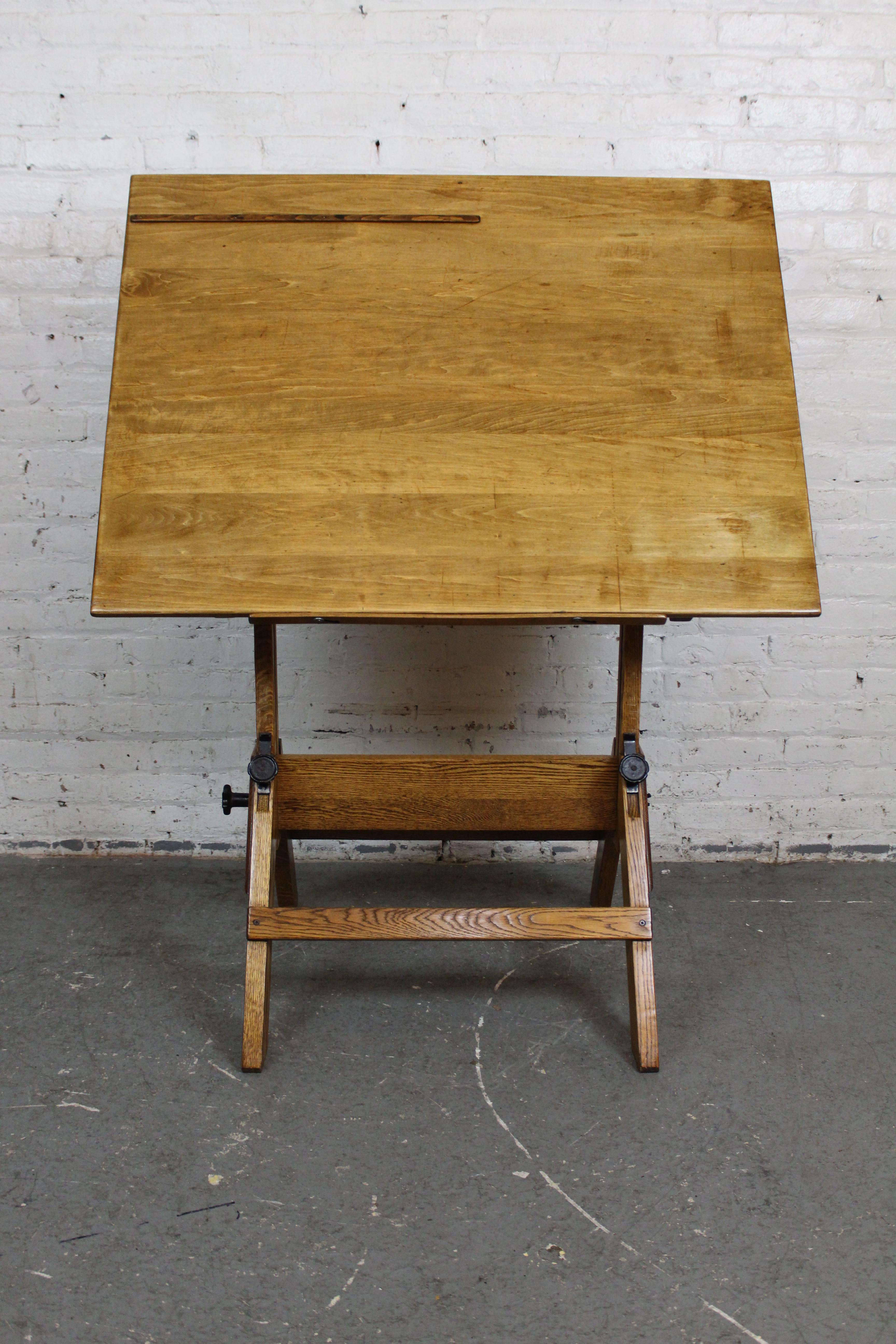 American Industrial Golden Oak Drafting Table by Hamilton Manufacturing Co.